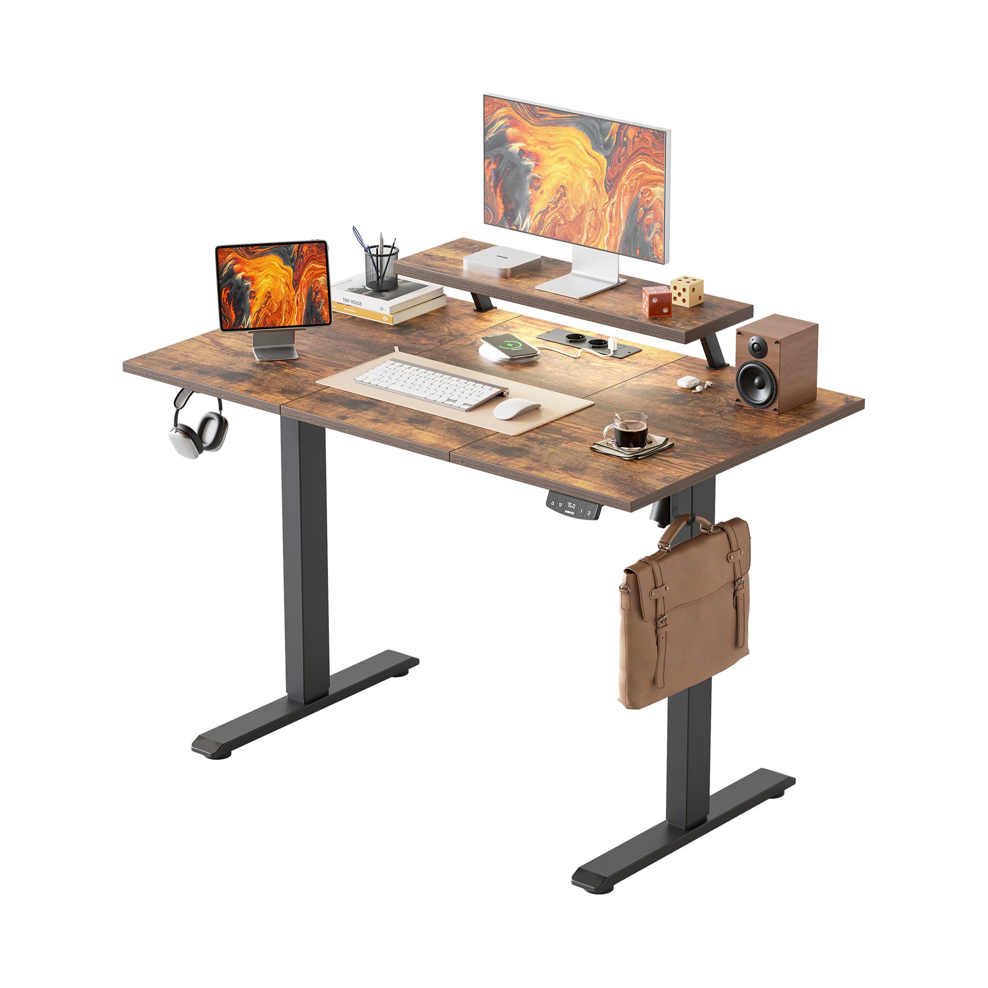 Agilestic Electric Standing Desk, Led & Plug, Movable Monitorstand, 120x60