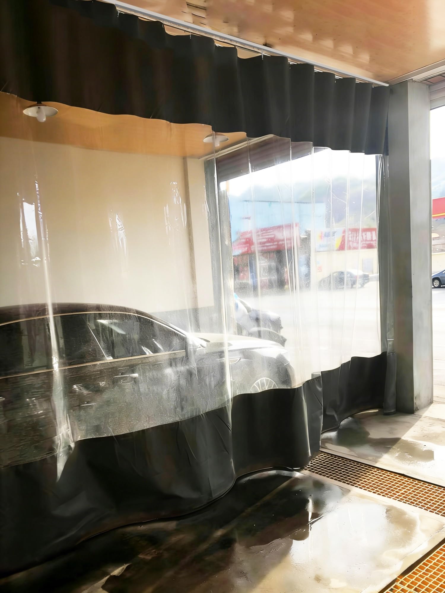 Rideau de séparation en vinyle transparent avec rail coulissant pour grand garage