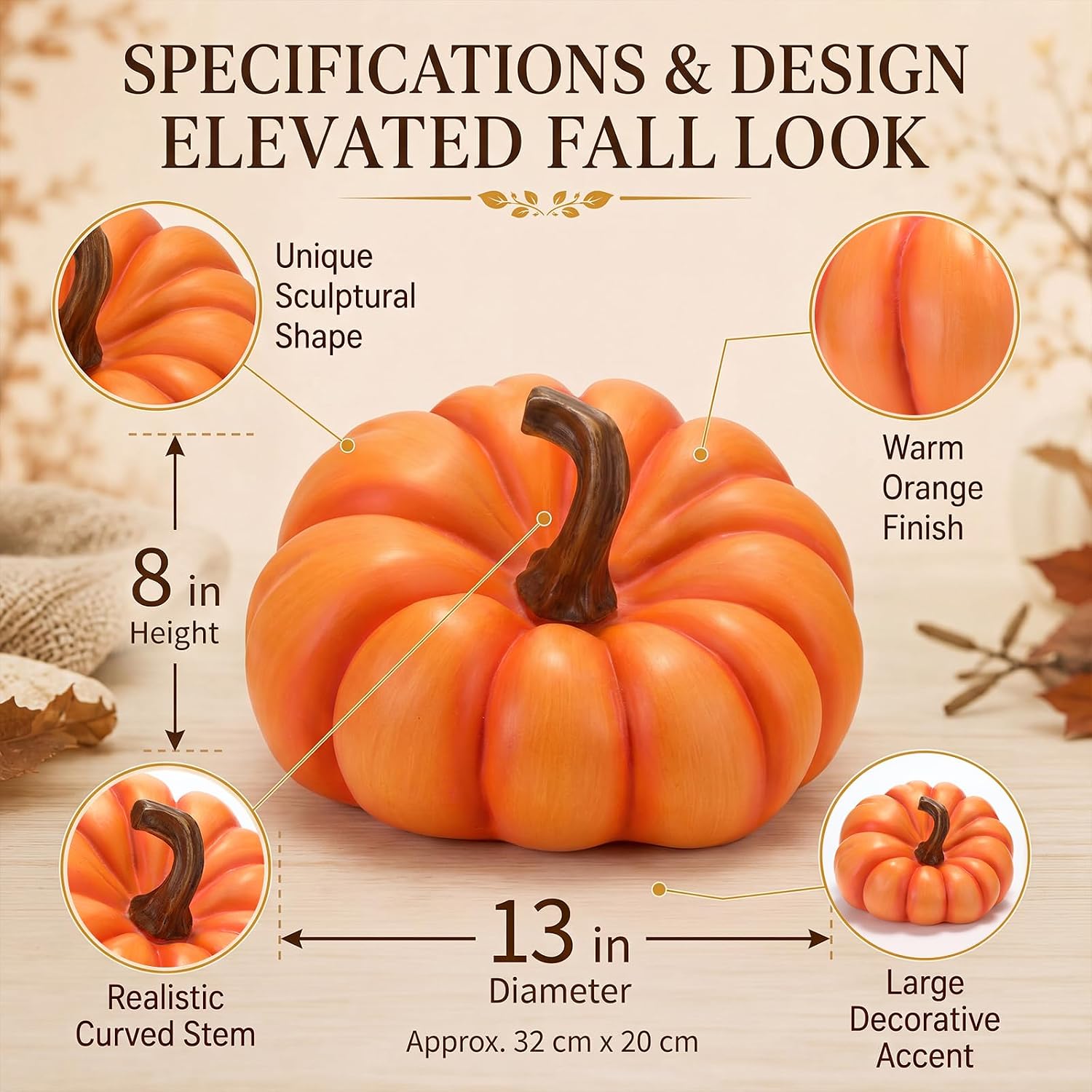 SiliFine 13 Inch Large Faux Fall Pumpkin for Indoor Outdoor Porch Decor