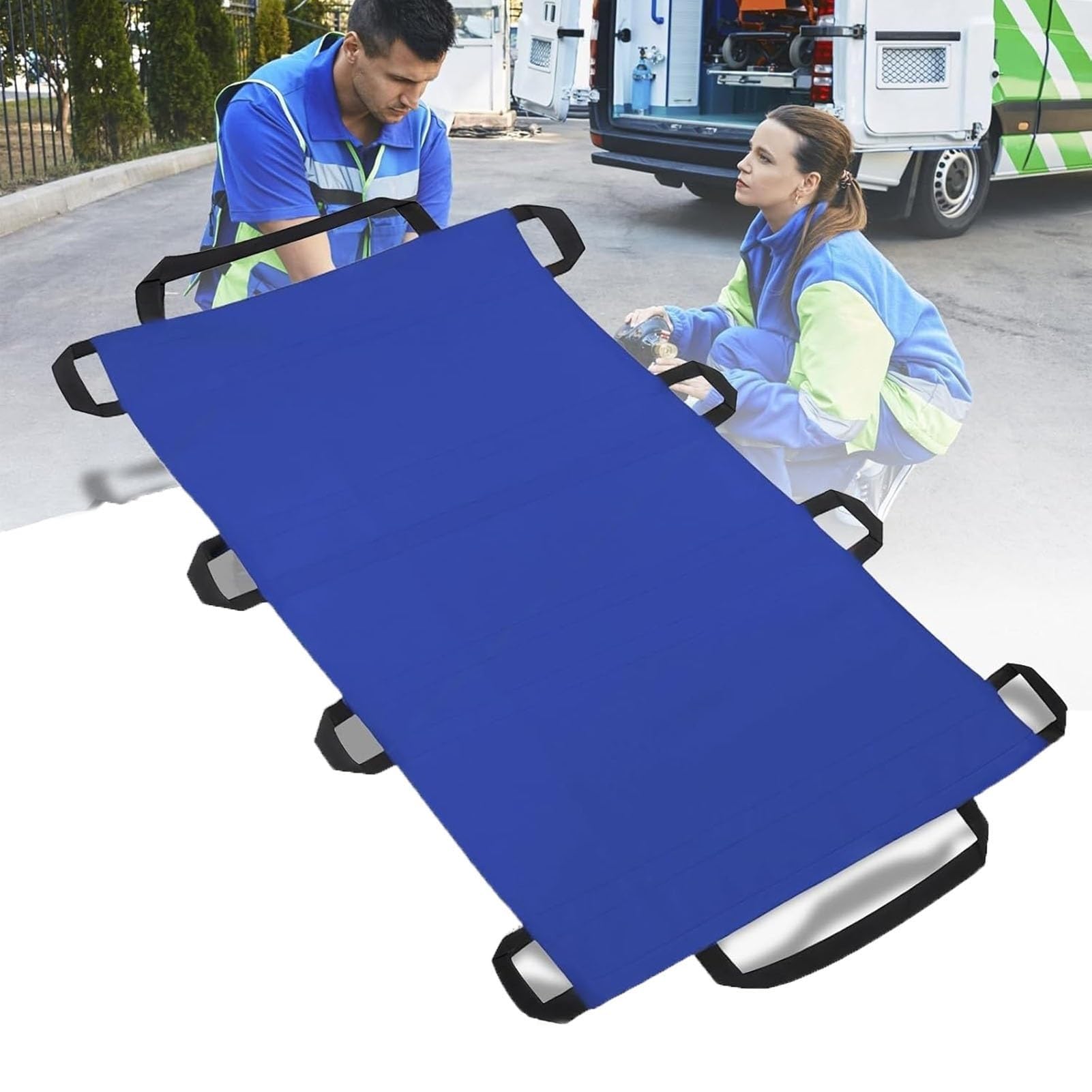 SGKOMN Portable Transport Stretcher - Emergency Stretcher,Patient Animal Mover for Emergency Casualty Evacuation, 276lbs Capacity, with 8 Rubber Handles Gurney, Blue