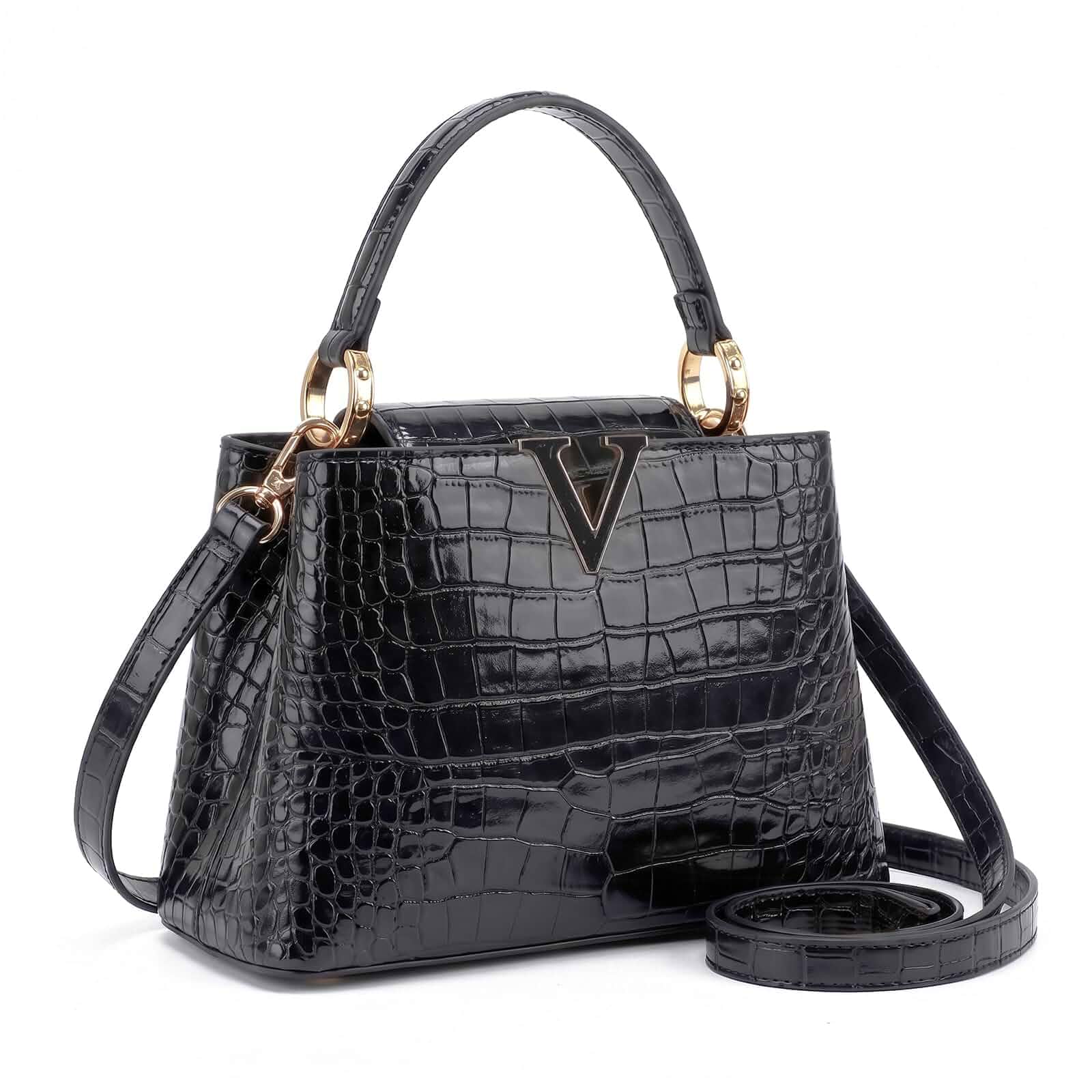 TRBSXRT Small Satchel Bag for Women - Crocodile Leather Purse Classic Crossbody and Shoulder Bag