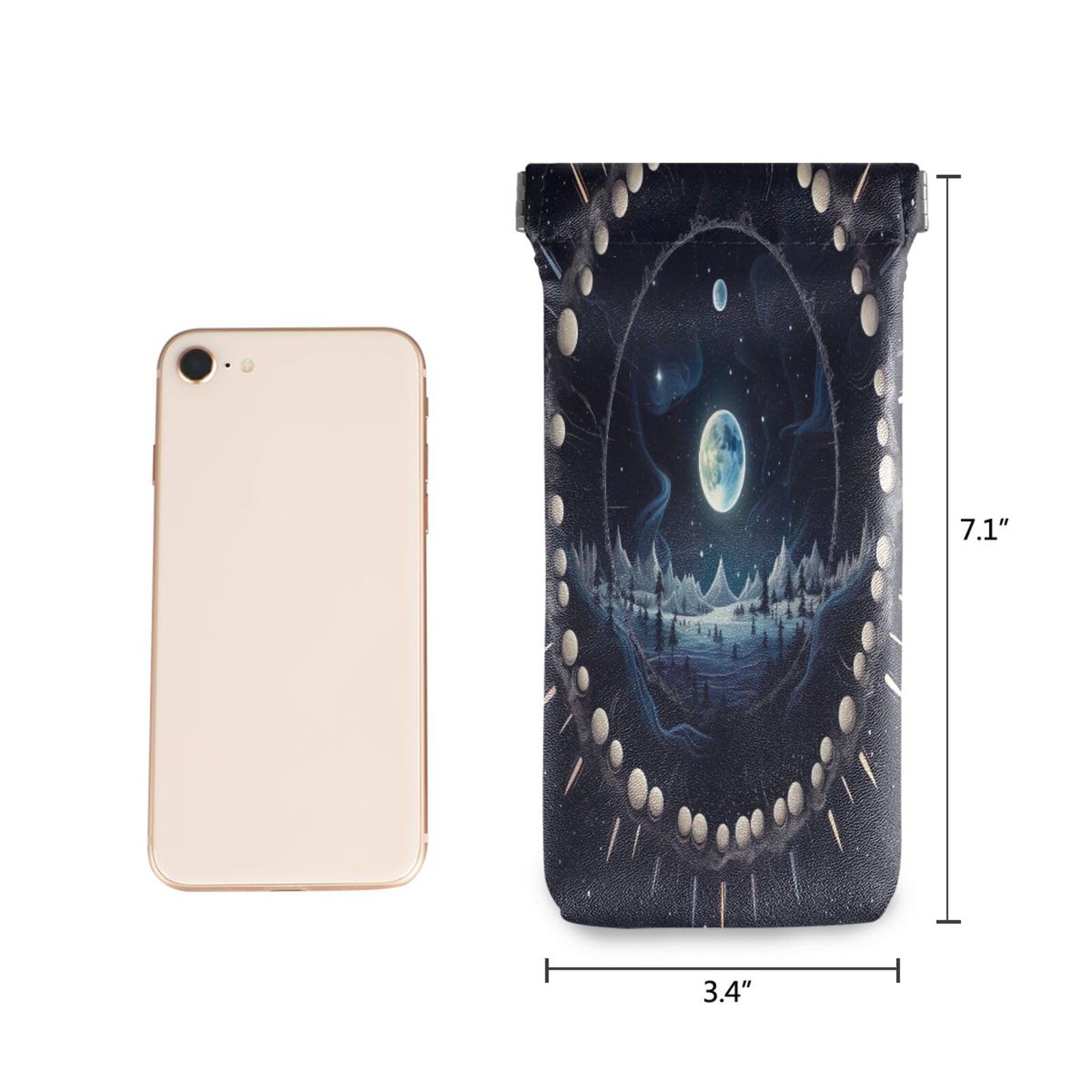 FLildon Sun and Moon Eyeglasses Pouch Squeeze Top Sunglasses Case Soft PU Leather Eyeglass Bag for Men Women