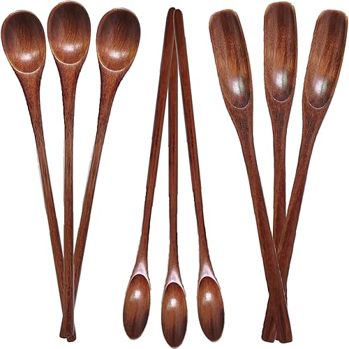 Cucharas de madera de mango largo Cucharas de café de madera Cuchara de té Cuchara de madera para mezclar miel Cuchara de madera hecha a mano para