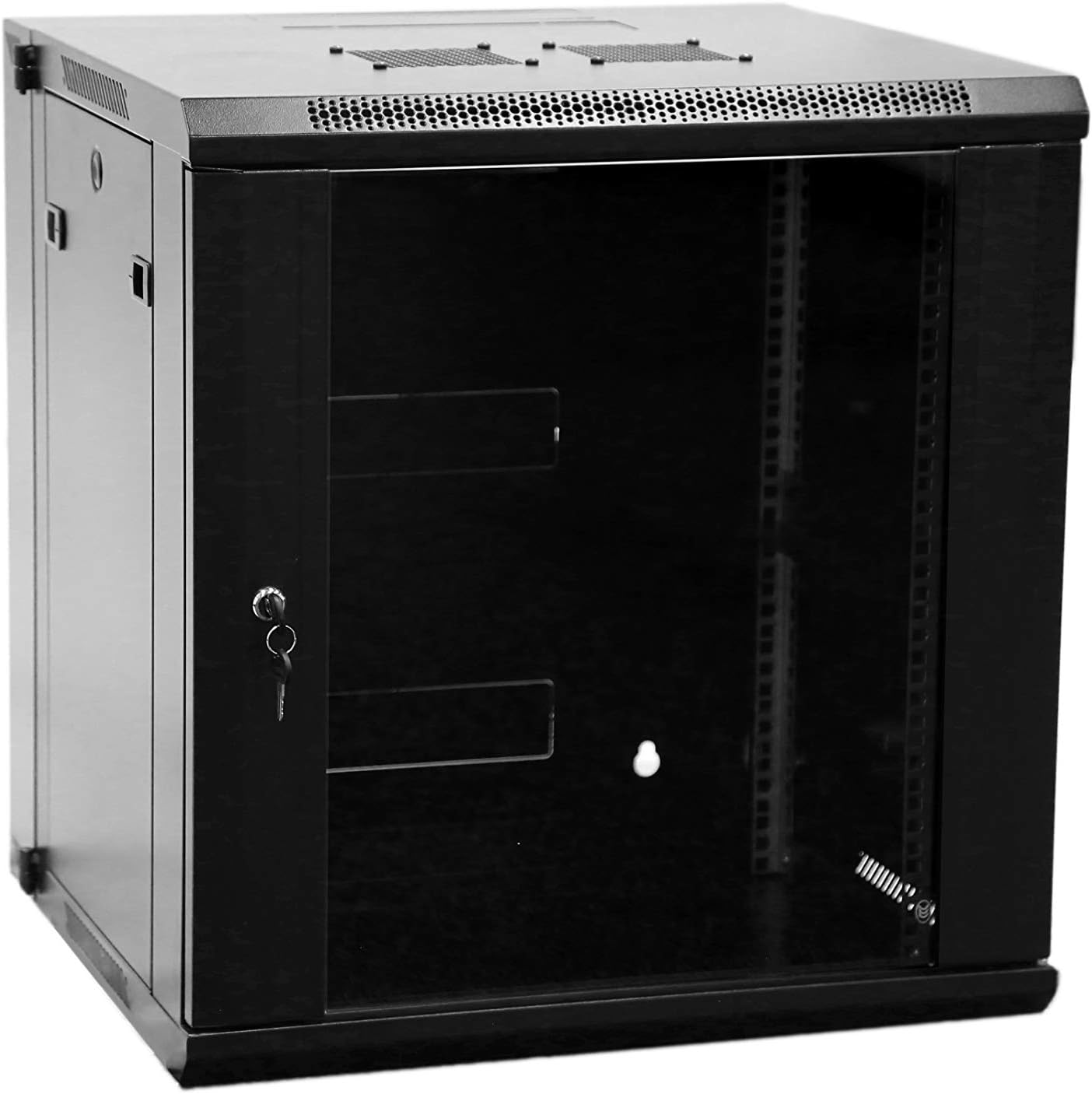 AEONS 12U Professional Wall Mount Server Cabinet Enclosure Double Section Hinged Swing Out 19-Inch Server Network Rack Locking Glass Door 16-Inches Deep Black (Fully Assembled)