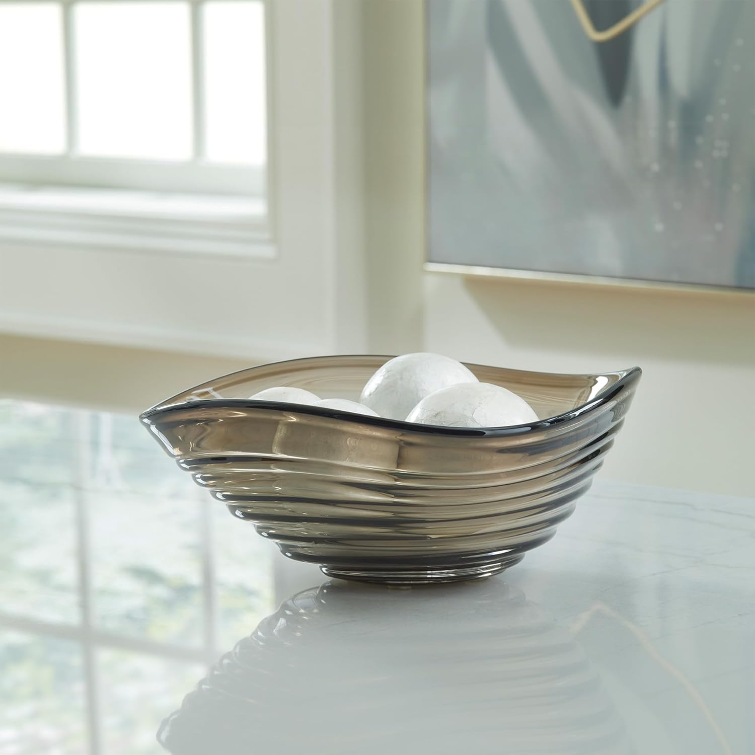 Signature Design by Ashley Solariston Classic Indoor/Outdoor Novelty Glass Bowl, Light Brown & Gray