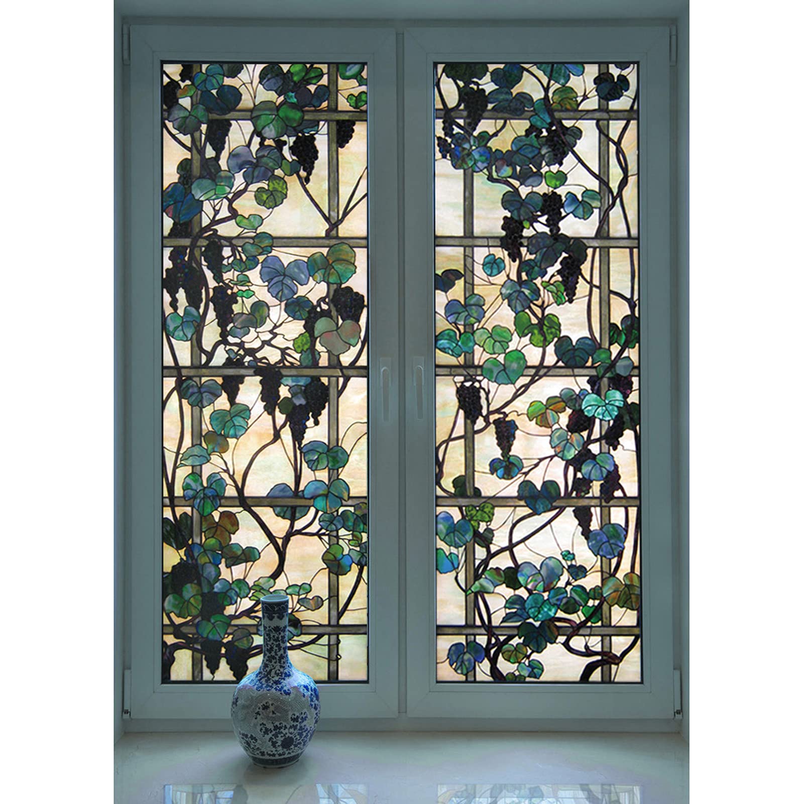 Siunwdiy #010 Stained Glass Window Stickers,Church Style Privacy Windows Film,Static Cling Decorative Frosted Window Films Uv Blocking Muted Colors Window Coverings,,60X90cm(24"X36")