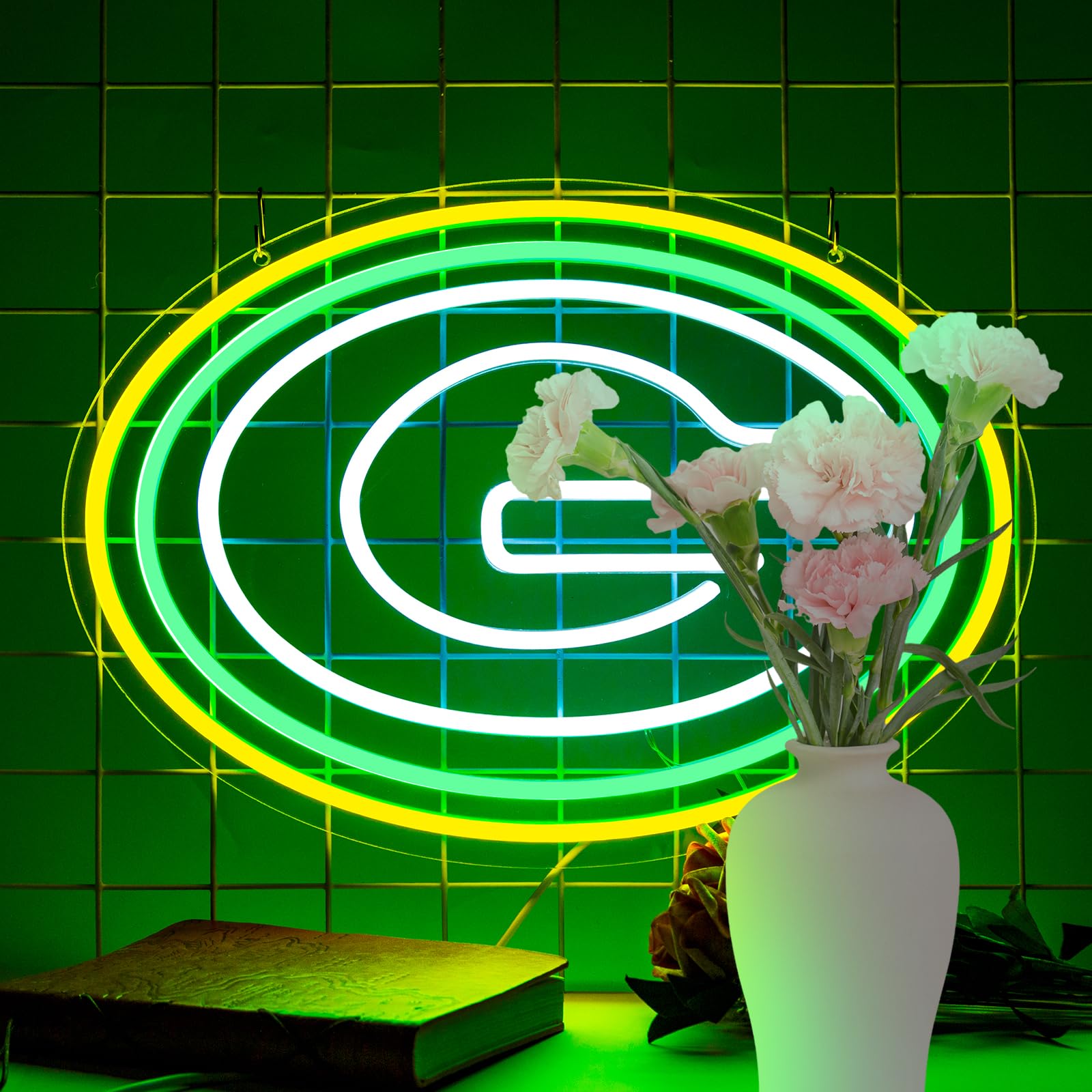 Packers - Letrero de neón de fútbol verde para decoración de pared, luces de neón para letreros de negocios, bar, pub, restaurante, luz LED de neón para tiendas, letreros de cueva de hombre