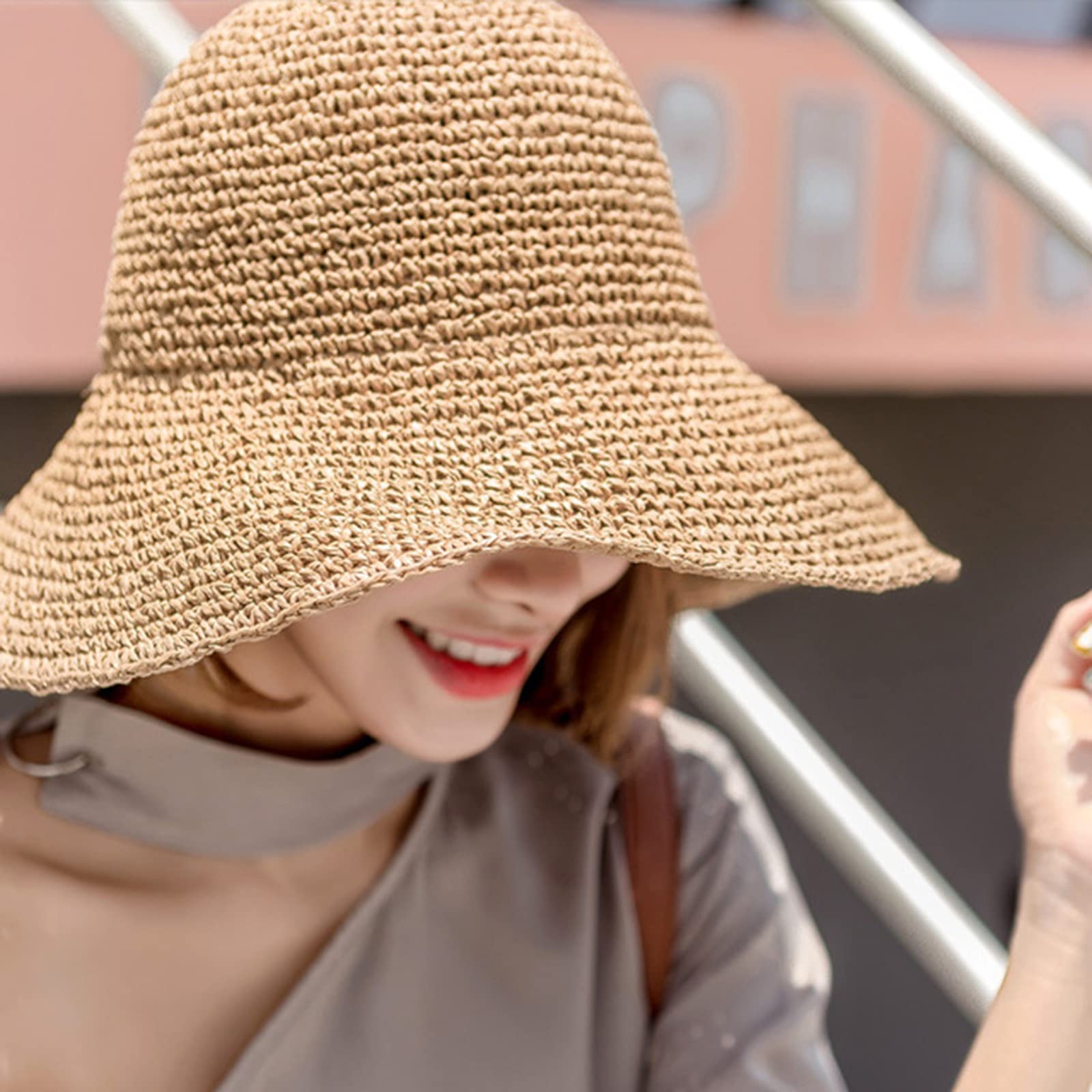 Womens Sun Straw Hat Wide Brim Summer Hat Foldable Roll up Floppy Beach Hats for Women Girl UPF 50+, Ws055, Large-X-Large 1