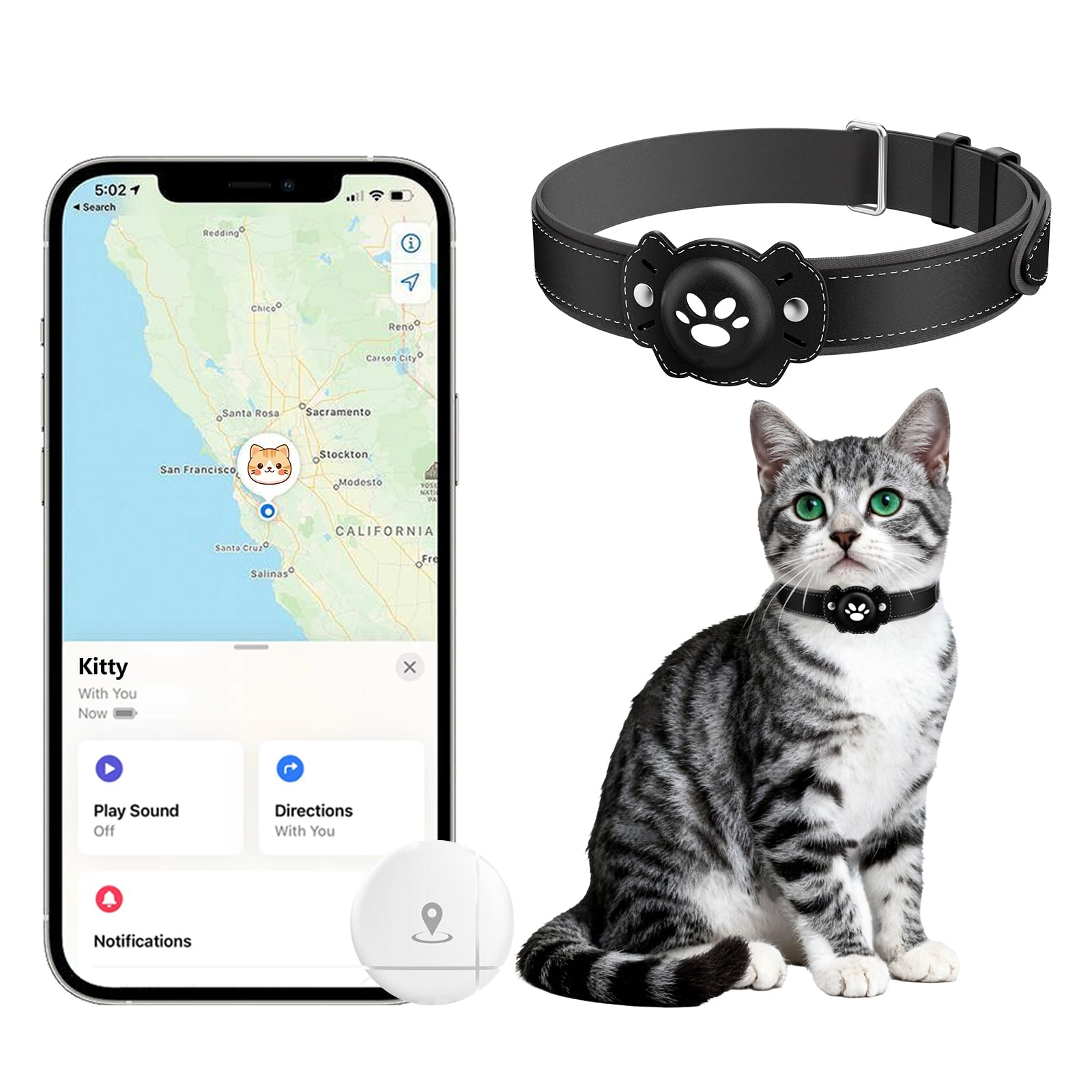 Photo 1 of 2-in-1 GPS Tracker for Cats: Smart Pet Collar with Real-Time Tracking,No Monthly Fee/Subscription (iOS & Android) Waterproof, Anti-Lost,365-Day Long Battery Life GPS Tracker Cat Collar (Black)