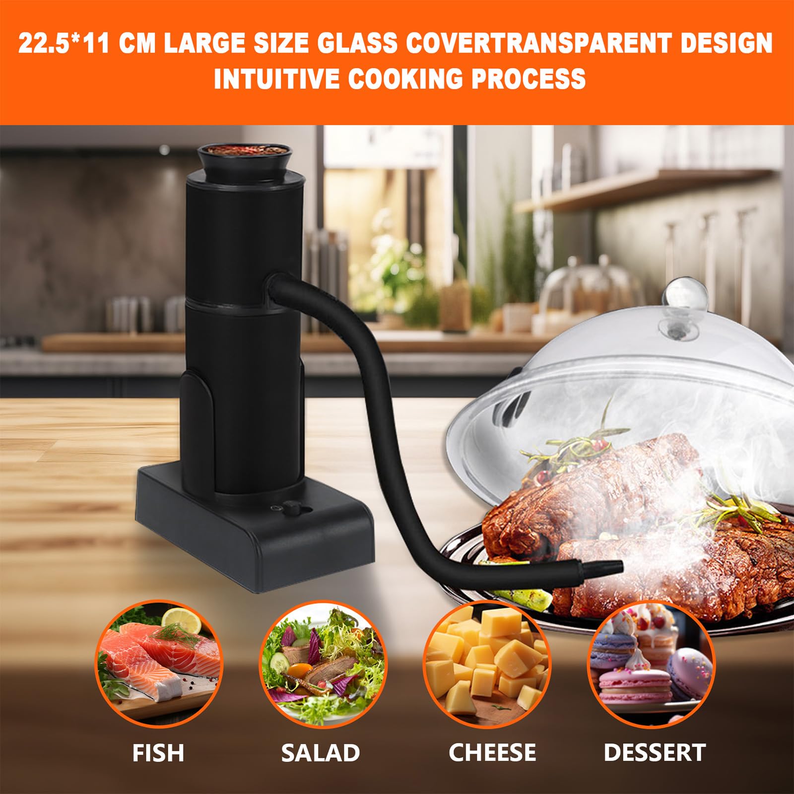 Affumicatore portatile a freddo con 4 tipi di trucioli di legno, affumicatore da cucina per sous vide carne, salmone, cocktail, formaggio, barbecue, ideale per feste in giardino