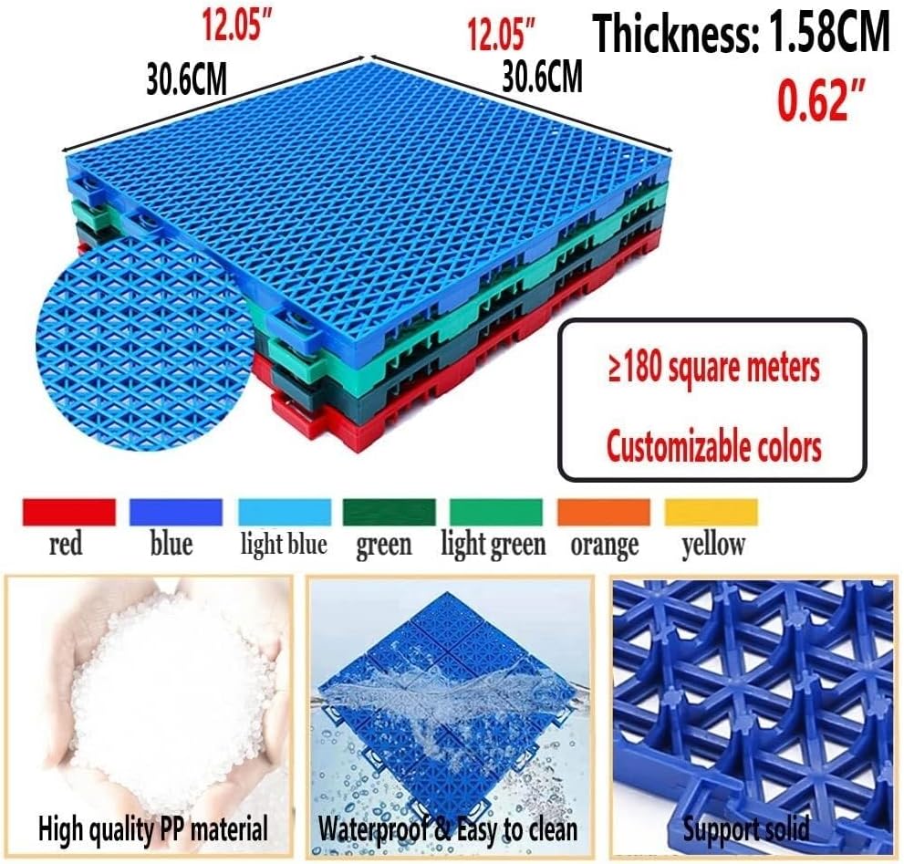 Outdoor Modular Interlocking Floor Tiles Basketball Court Tennis Court Volleyball Court Badminton Court DIY Sports Flooring,10PCS(Light Blue)