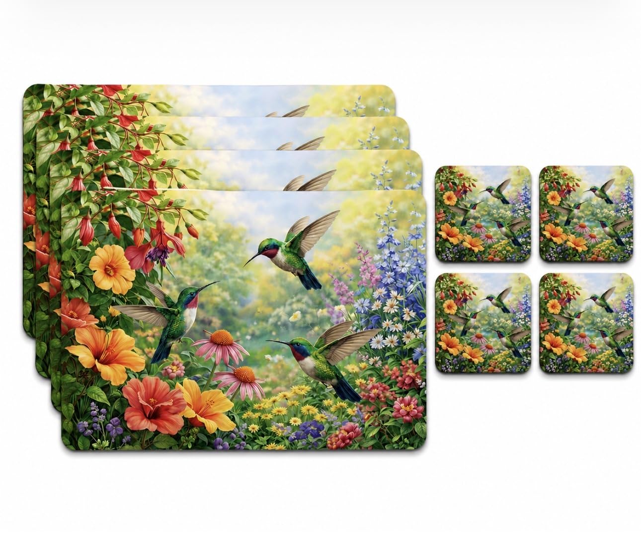 Sets of 4 Placemats with 4 Matching Coasters (Hummingbird Placemats & Coasters Set)