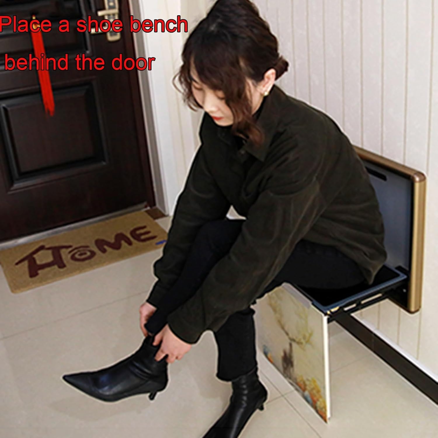 Folding wall table,Wall Mounted Seat,Invisible Wall-Mounted Folding Chair Multi-Pattern Alloy Frame Folding Stool Concave Hand-Pulled Entryway Bench Chair for Behind Door Entryway Hallway Aisle Bedroo