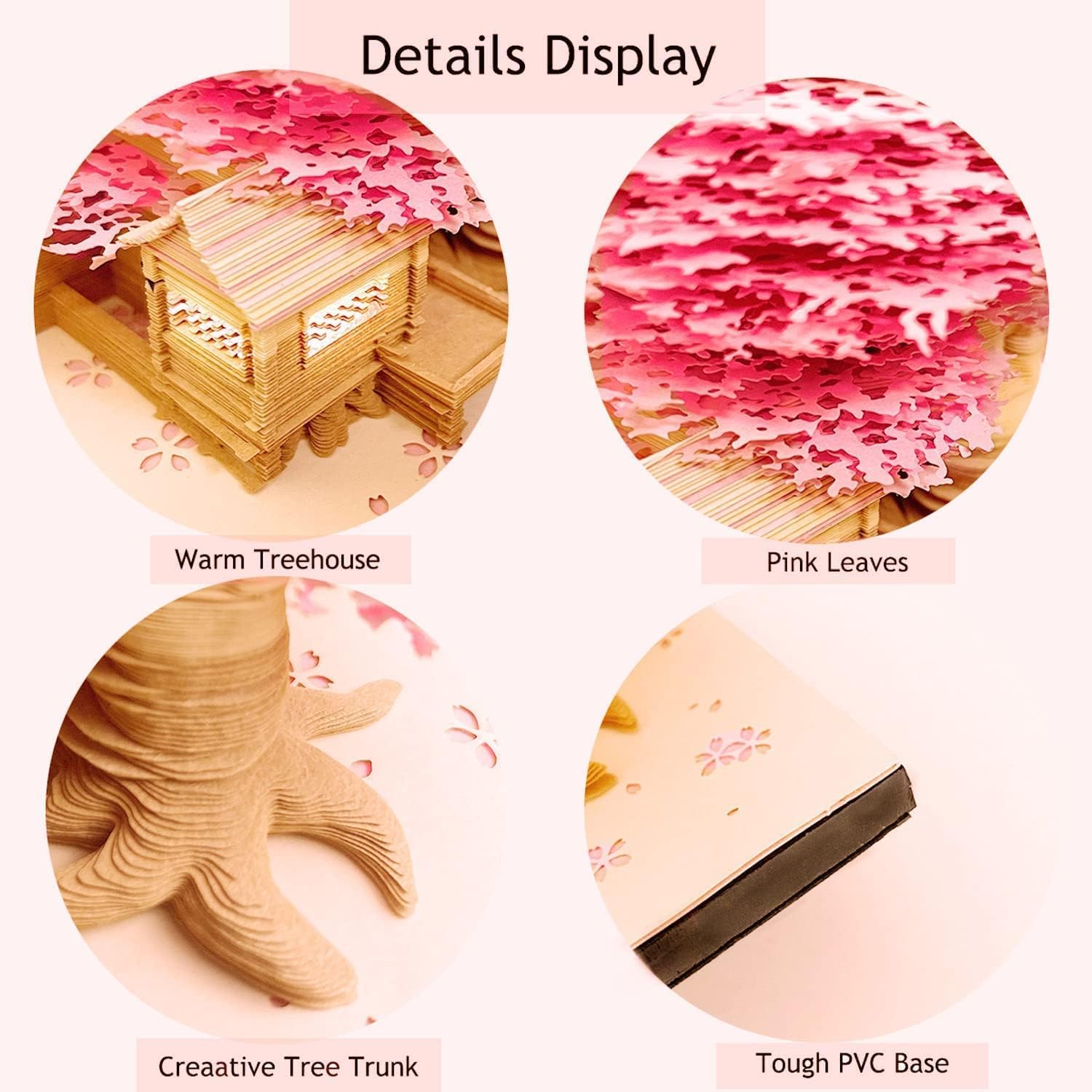 3D Memo Pads with Light & Pen Holder Dispenser Box,Cute Sticky Notes Kawaii Notepads Convenience Stickers Paper Carving Building Block Funny Office/Home Décor
