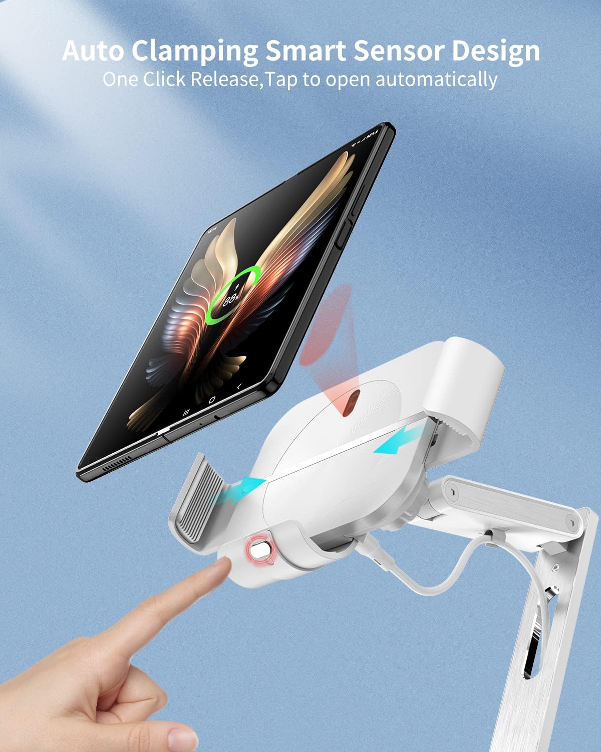 2 in 1 Charging Station for Z Fold 6/5/4/3/2, Aluminium Alloy 3 Coils Fast Wireless Charger Stand for Samsung Galaxy Buds Pro/Buds Live (with 20W Adapter)