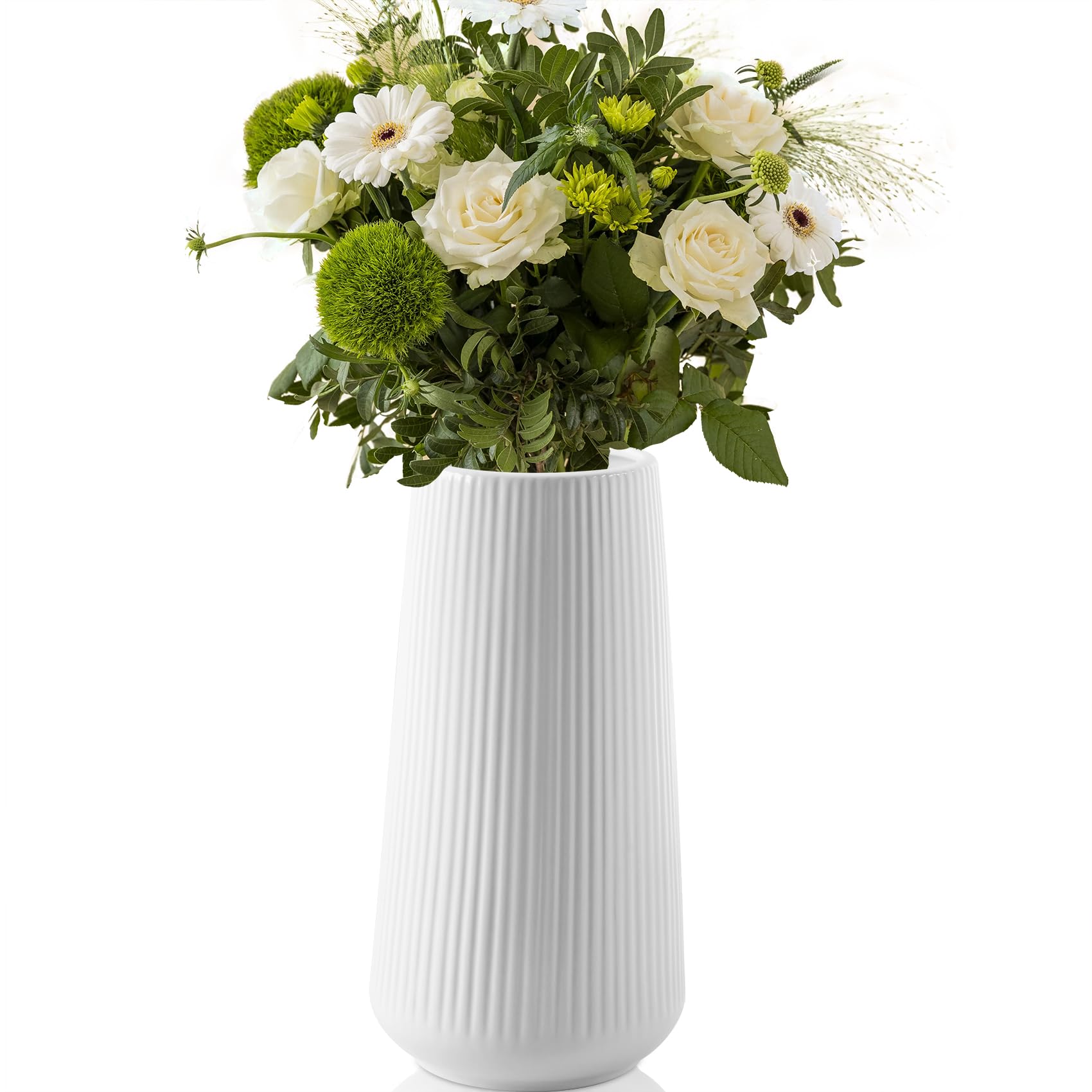Jarrón FoiiLiio 20 CM Jarrones Decorativos Blanco Jarrón de Cerámica Floreros Decorativos Modernos Floreros Secas para Sala de Estar Dormitorio Bodas
