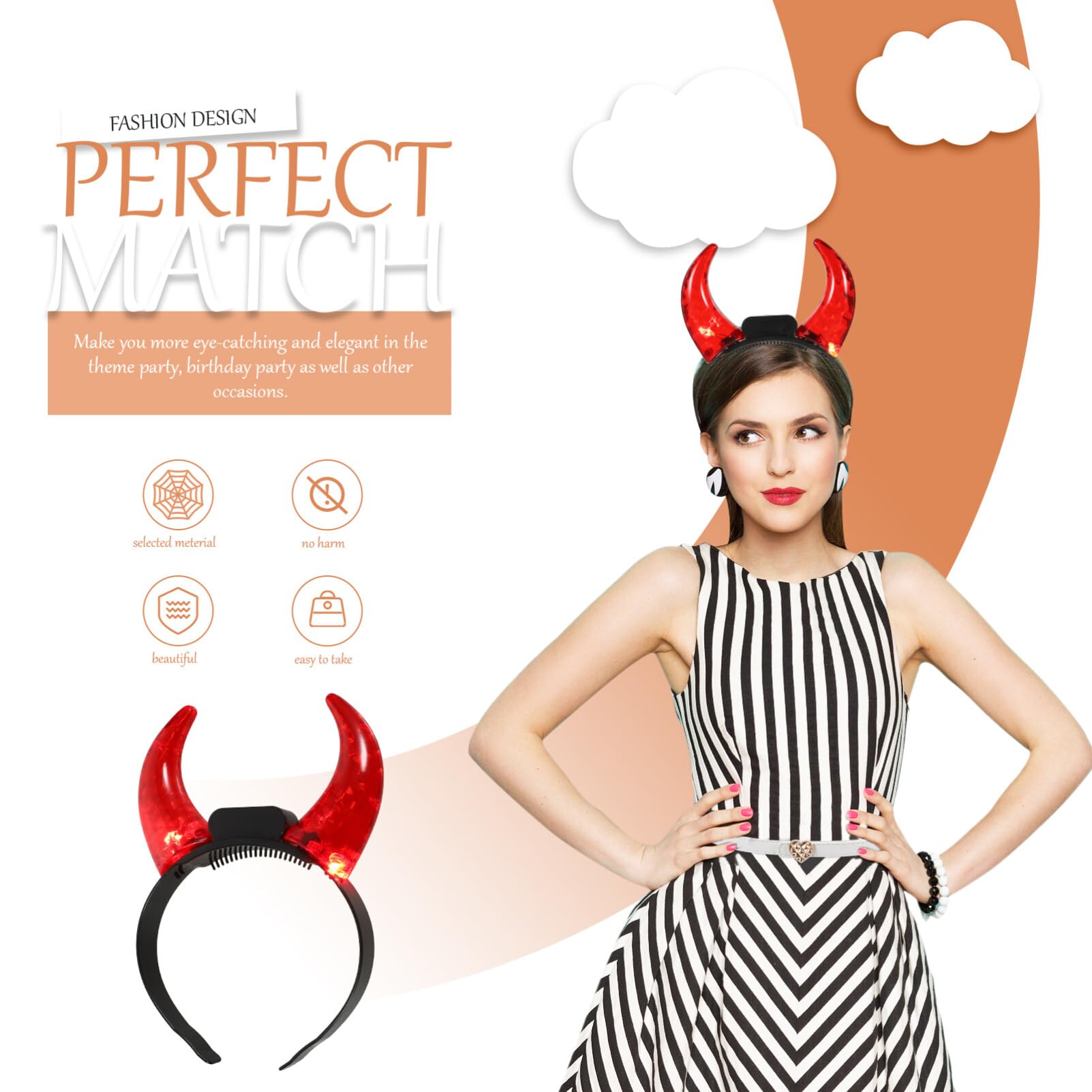 Holibanna Devil Horns Headband LED Light Up Hairband Red Demon Horns Head Boppers Fancy Evil Witch Costume Headwear for Cosplay Christmas New Year Dress Up Party Hairband - Image 3