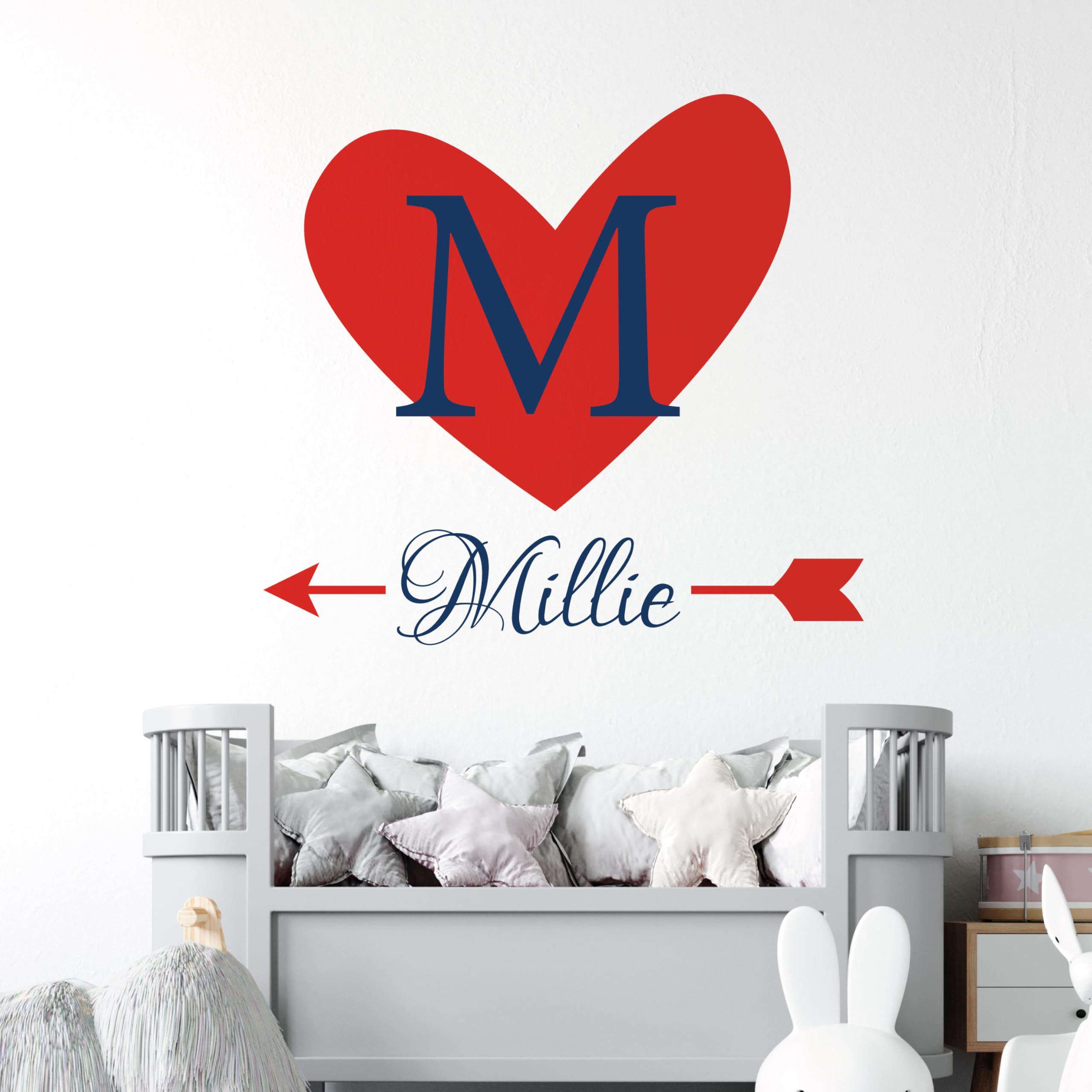 Heart & Arrow - Personalised Name, Initial Letter, Children Nursery Bedroom Decal Wall Sticker [Medium] [Tomato]