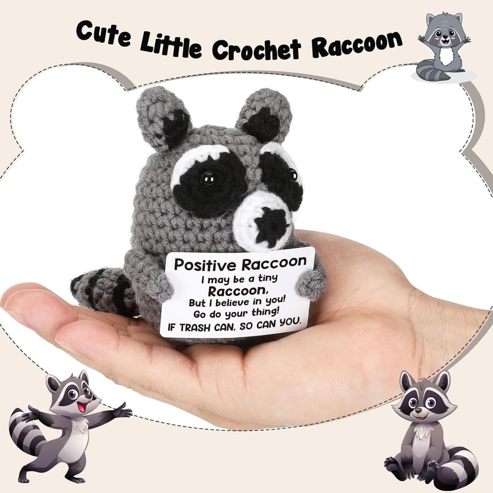 1 Piece Crochet Toys, Handmade Crochet Raccoon Soft Toy for Women, Cute Desk Decor and Emotional Support Gift, Office and Home Decoration, Soft Plush Handmade Gift 1