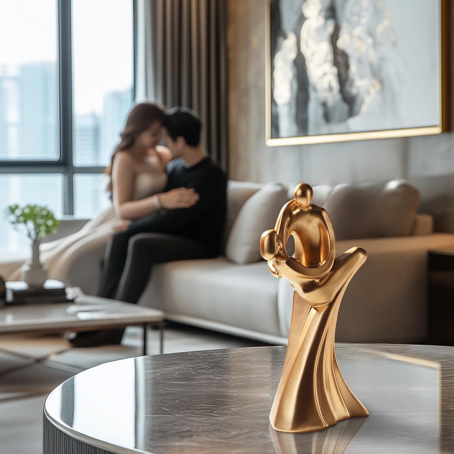 Homemory Anniversary Wedding Gifts for Couple/Her - Romantic Dance Couple Statue in Love, Gold Resin Figurine Sweet Loving Together Sculpture Decor (Dance)