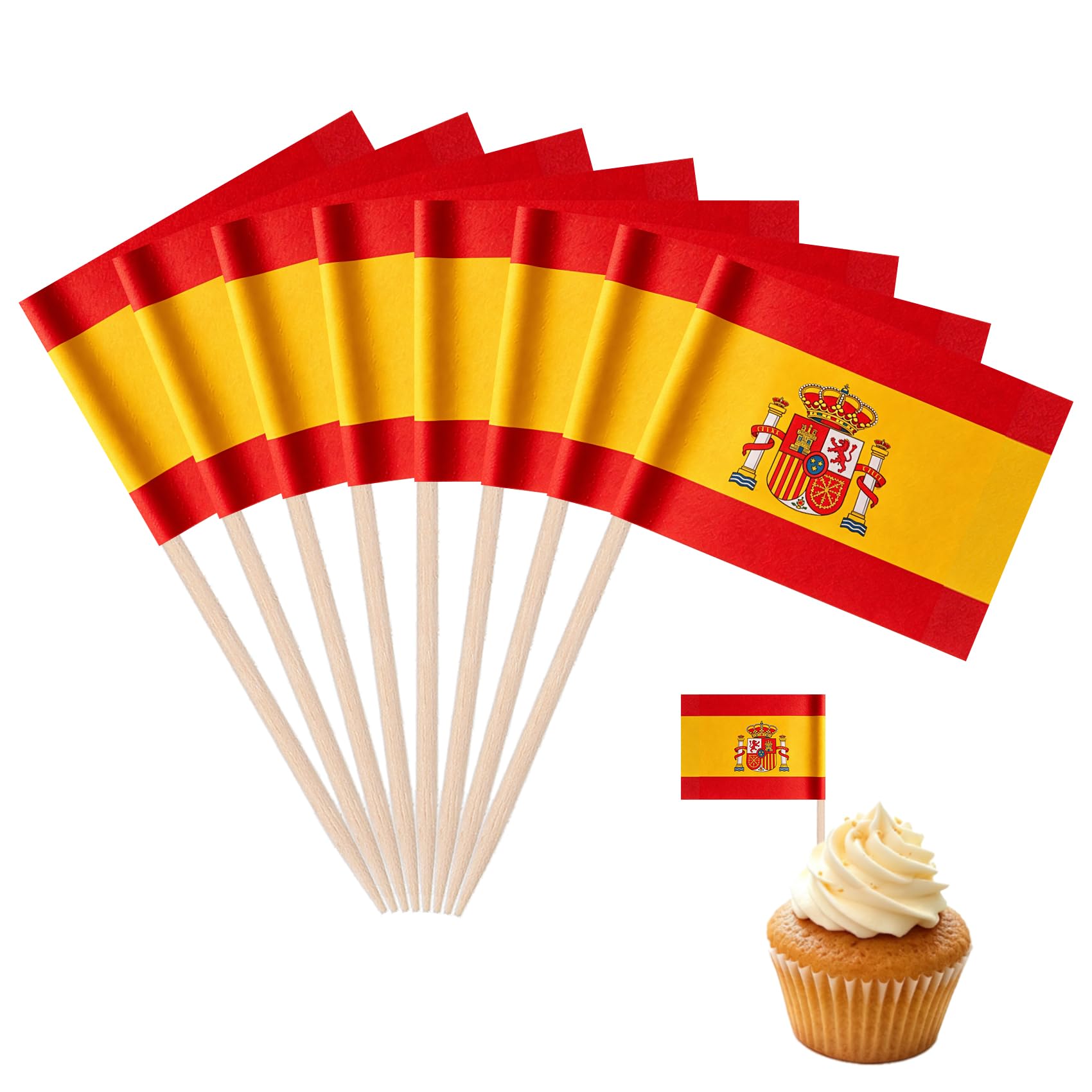 100pcs Spanish Flag Small Spain Flags Cake Toppers for Olympic Decorations, Spain Flag Party Decorations for World Cup Football 2026 Party Supplies Decor Celebration Cocktail Food Bar