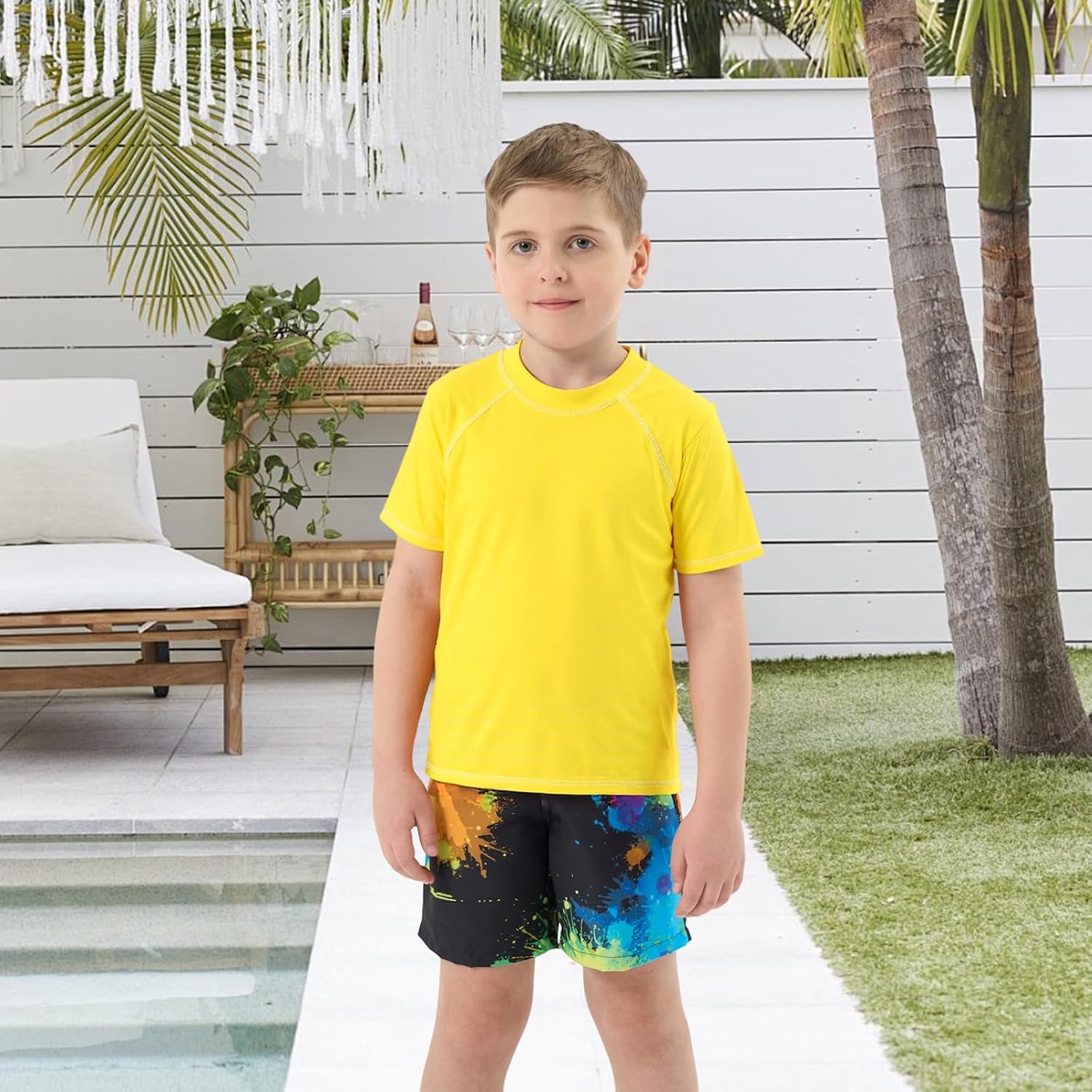 Boys Rash Guard One Piece Swimsuits Short Sleeve Swim Shirt for Kids