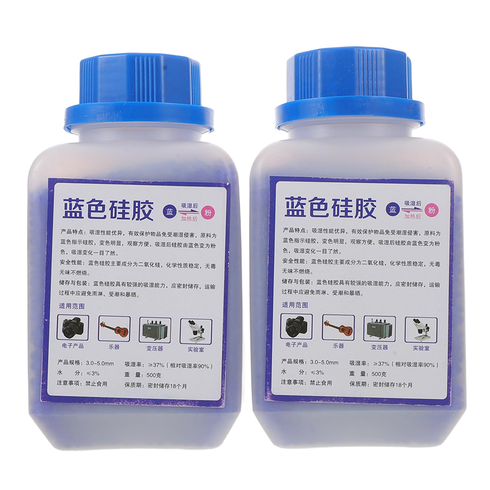 Perlas Desecantes de Sílice Reutilizables 500g 2 Botellas Azul