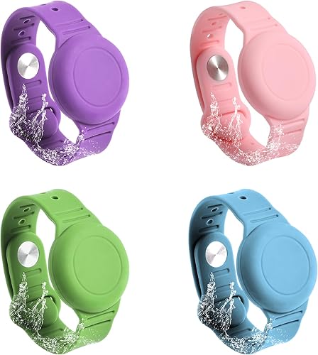 SAVITA 4 pulseras para niños para AirTag, de silicona impermeable con soporte para AirTag antipérdida, para niños mayores, correa de reloj ajustable
