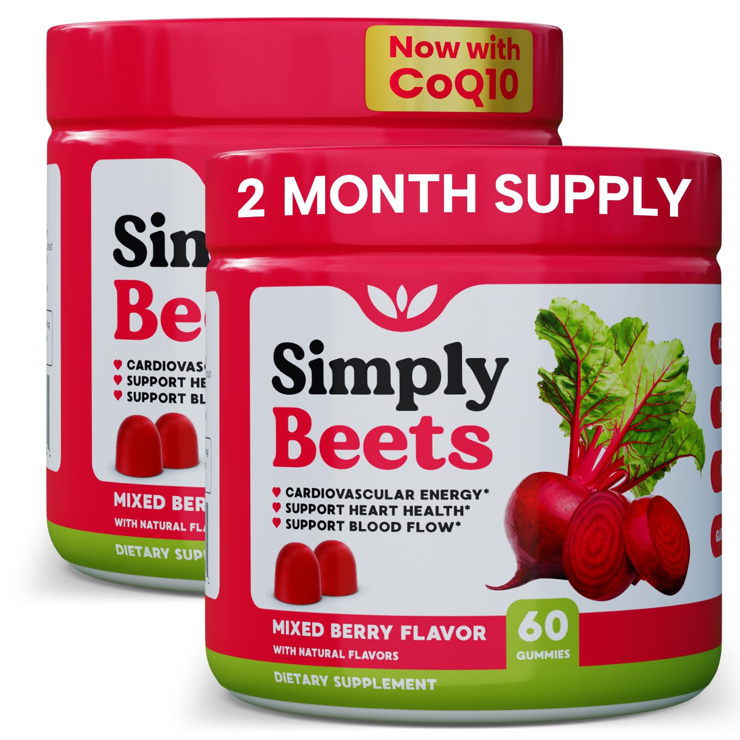 Simply Nature's Pledge Beet Gummies, CoQ10, Grape Seed Extract (Pack of 2) 60 Count (Pack of 2)