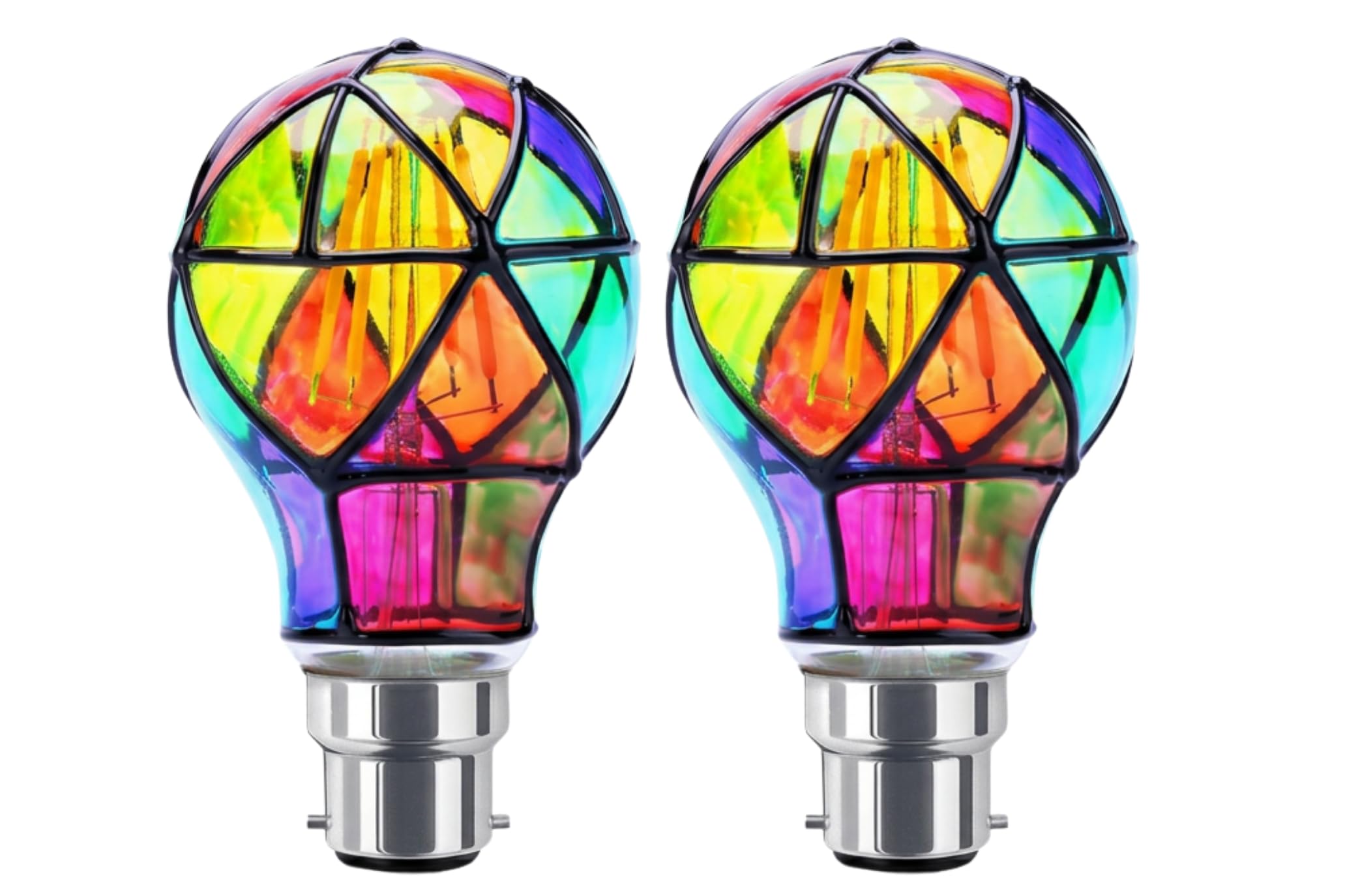 TBE LIGHTING - 6W Decorative Art LED A60 Bulbs – B22 Standard Bayonet Base, Painted Vintage Style, Warm White Ambient Lighting for Home, Café, Bar & Decorative Fixtures, 2-Pack