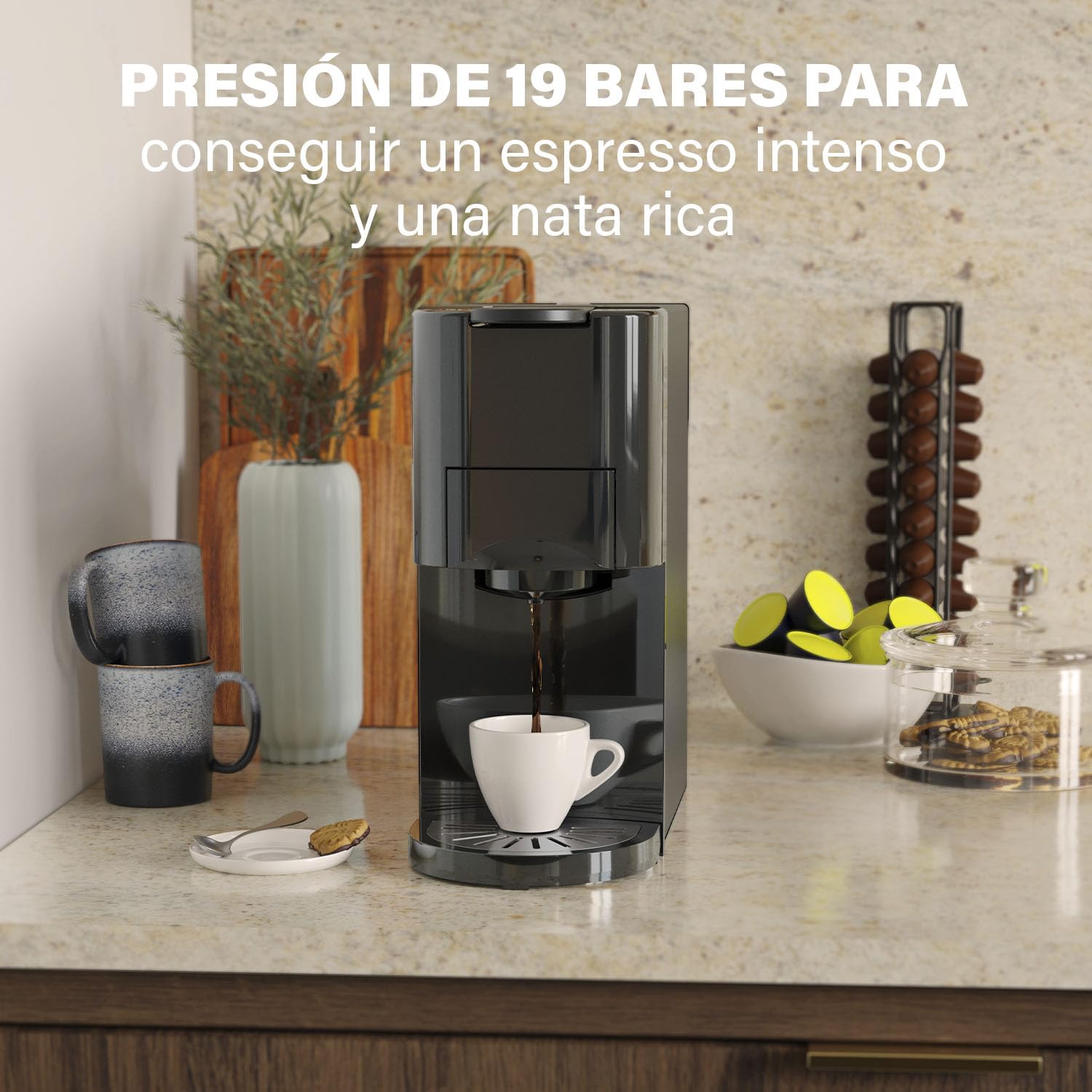 Princess Máquina multicápsula, bomba italiana de 19 bares, depósito de agua de 800 ml, compatibilidad 4 en 1, 1450 W, compatible con Nespresso® y Dolce Gusto®, sin BPA, piezas desmontables, 249454