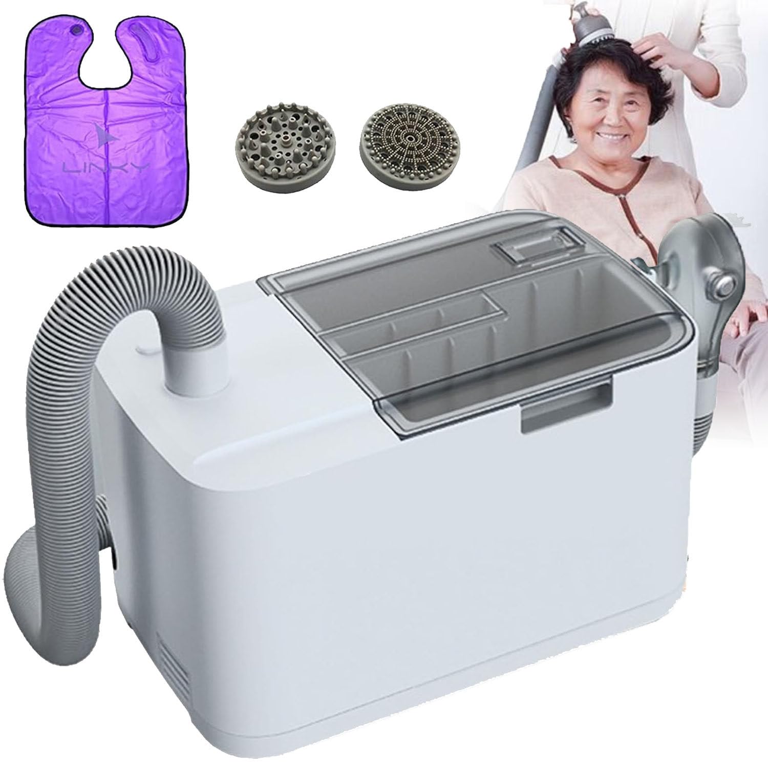 Macchina per Shampoo Elettrica Portatile, Shampoo 5L e Macchina da Massaggio con 2 Teste di Massaggio, Dispositivo di Spruzzo d'Acqua Auto -Contenuto, per Letto a Letto, Anziani