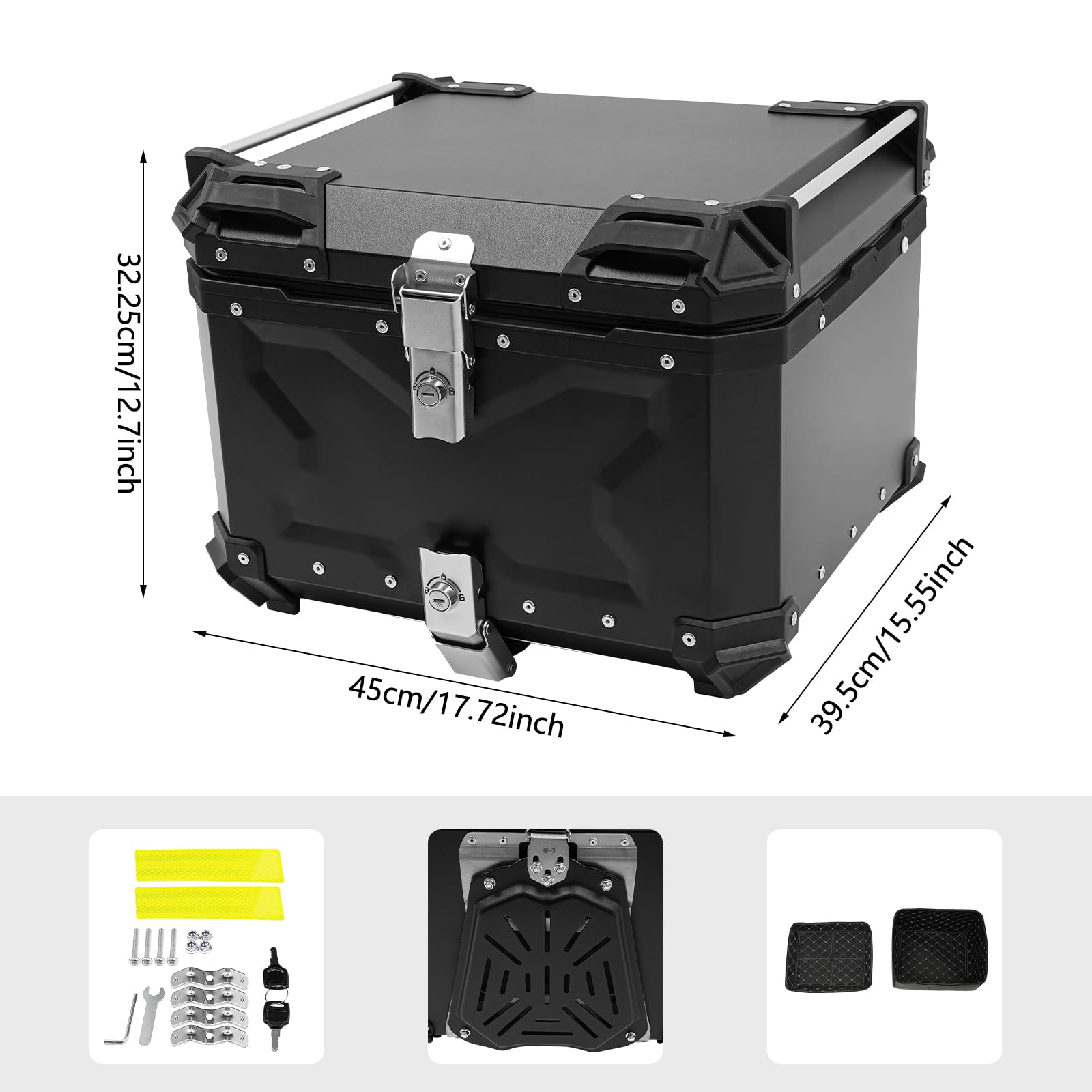 55L Motorrad Topcase, Wasserdichter Motorradkoffer aus Aluminiumlegierung mit Sicherheitsschloss, Universal Motorrad-Heckbox für Helme, Kleidung & Reisegepäck, Schwarz