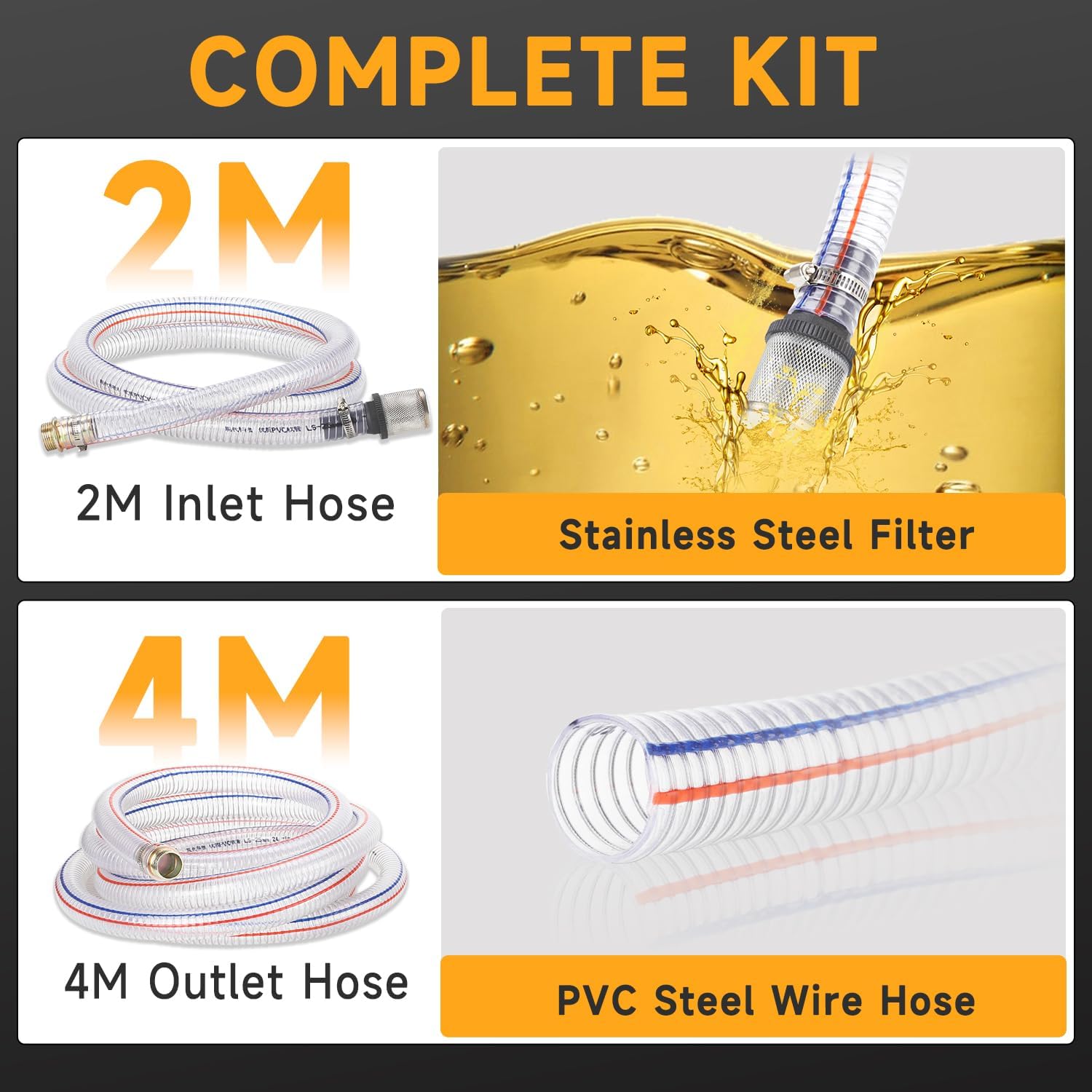 12V DC Diesel Fuel Transfer Pump Kit, Self-priming Electric Diesel Transfer Pump -10 GPM Flow, Fuel Transfer Extractor Pump Kit with Nozzle and Hose for Diesel, Kerosene, Motor Oil and Transformer Oil
