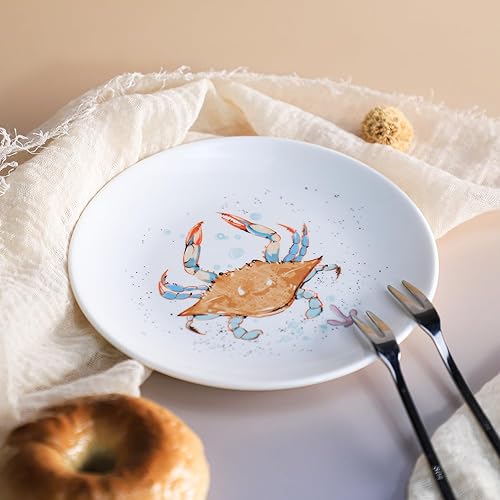Miniatura 2 de Plato de postre de cerámica pintado a mano con diseño de animales marinos, plato de cena, plato de pastel, plato decorativo, cangrejo, 6 pulgadas