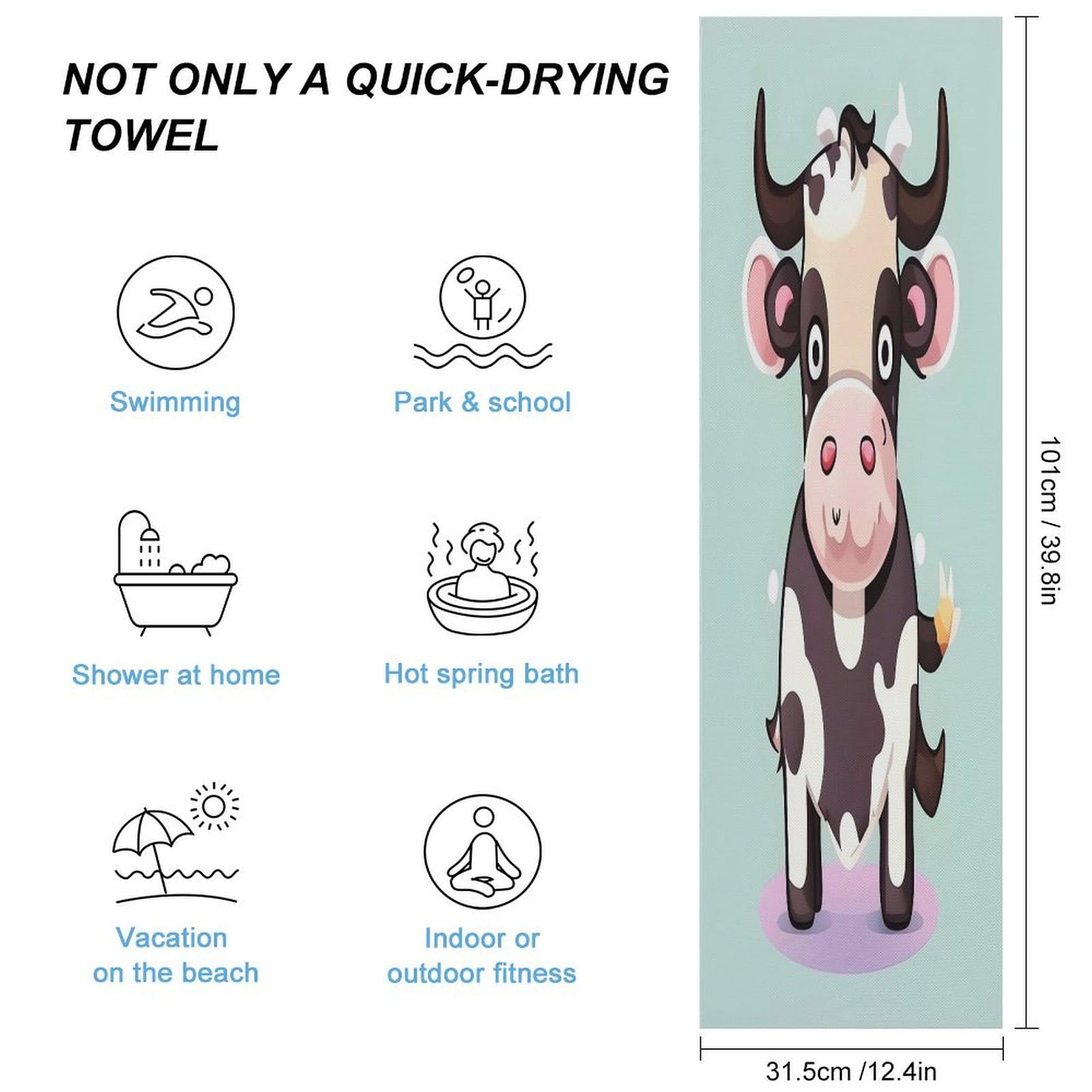AQRJLPM Cute Black Cow Quick Dry Towel Cold Fabric Workout Sweat Towels Highly Absorbing Odor-Free Travel Towel for Hot Yoga Tennis Running Exercise Working Out Camping