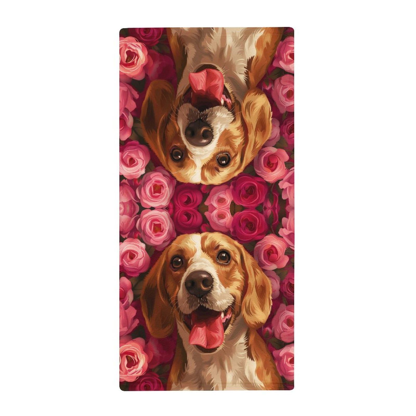 MoBlinko Dog Valentines Day Hand Towels for Bathroom 14 X 28 in Beagles Dog Roses Flowers Absorbent Face Towels Soft Hand Towel for Kitchen Bathroom Hotel Yoga