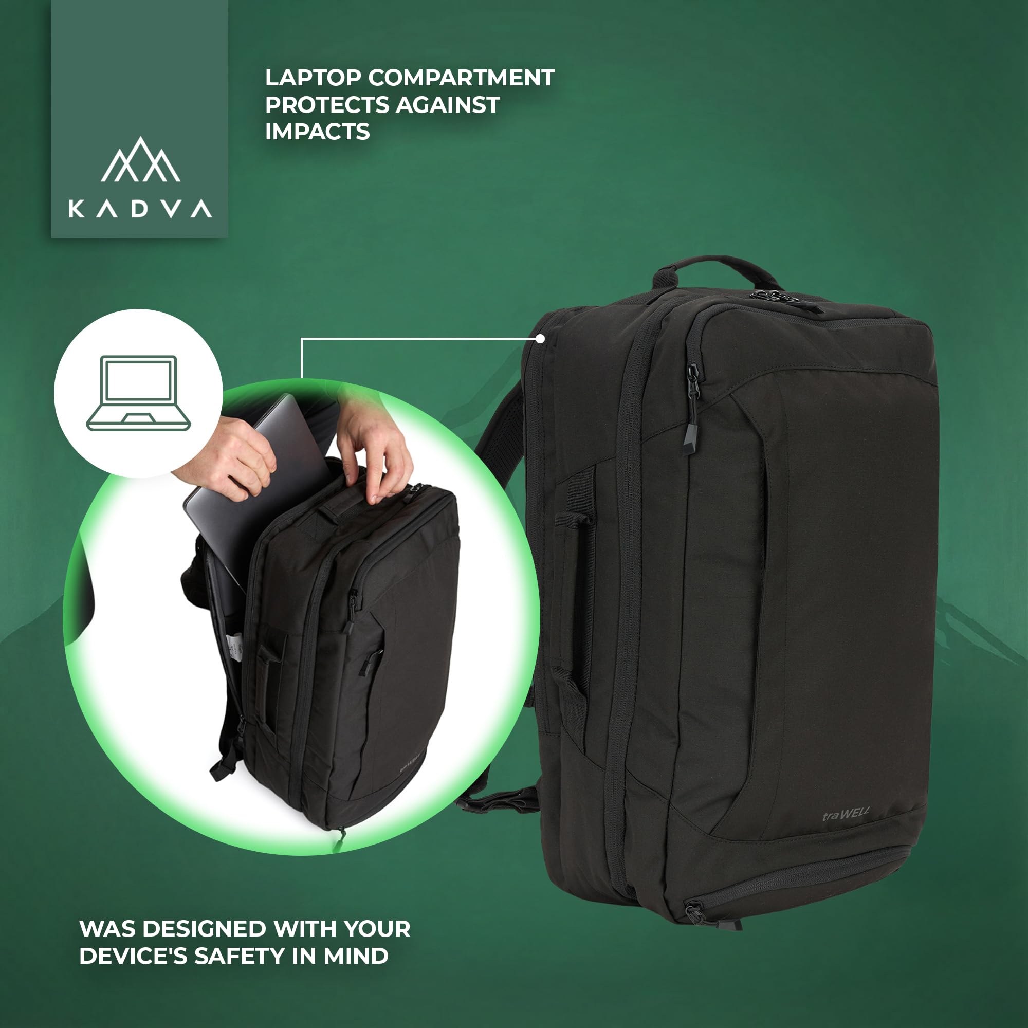 KADVA Plecak Turystyczny TraWELL 28 L Czarny