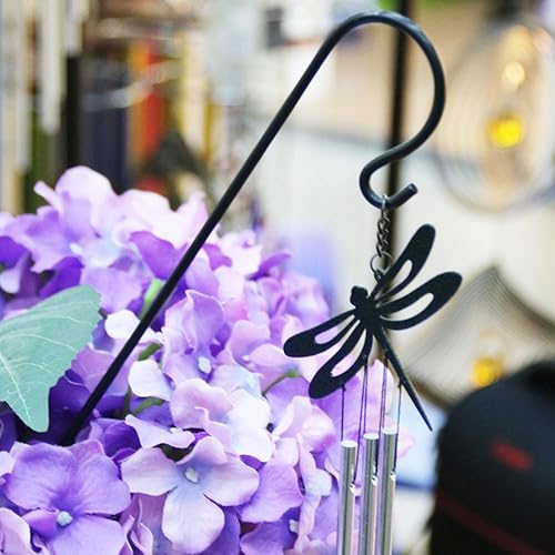 Miniatura 5 de Yeyo Tubo de campana de metal con libélula recubierta negra estaca de campanilla de viento para interiores y exteriores, decoración de bonsái para