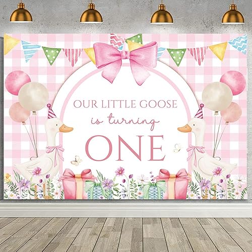 MEHOFOND 7x5ft Goose 1st Birthday Backdrop for Girs Our Little Goose is Turning 
