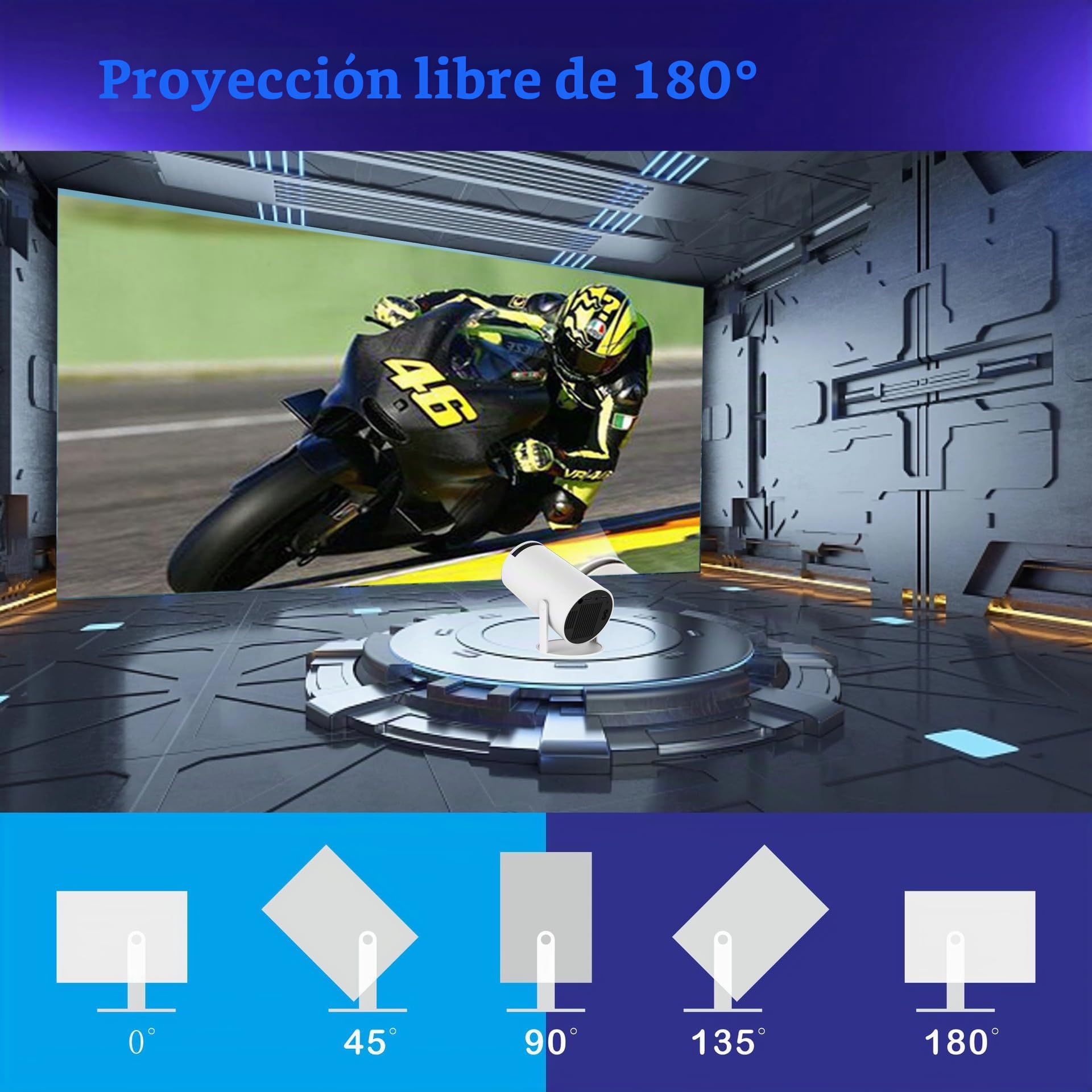 Mini proyector 4K compatible, videoproyector portátil WiFi 6 Bluetooth, proyector de vídeo con llave automática, 130 pulgadas, giro 180 grados, sistema operativo Android 11.0 (gris)