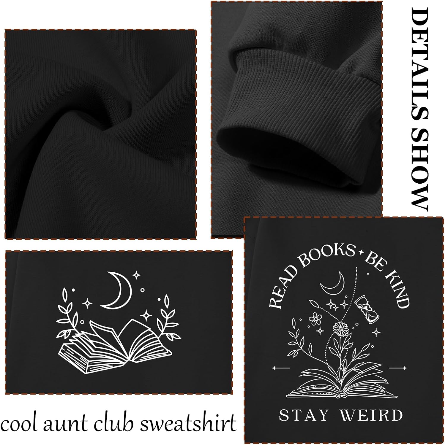 Book Sweatshirts for Women Read Books Be Kind Stay Weird Graphic Sweatshirt Bookish Bookworm Gifts Reading Hoodie - Image 7