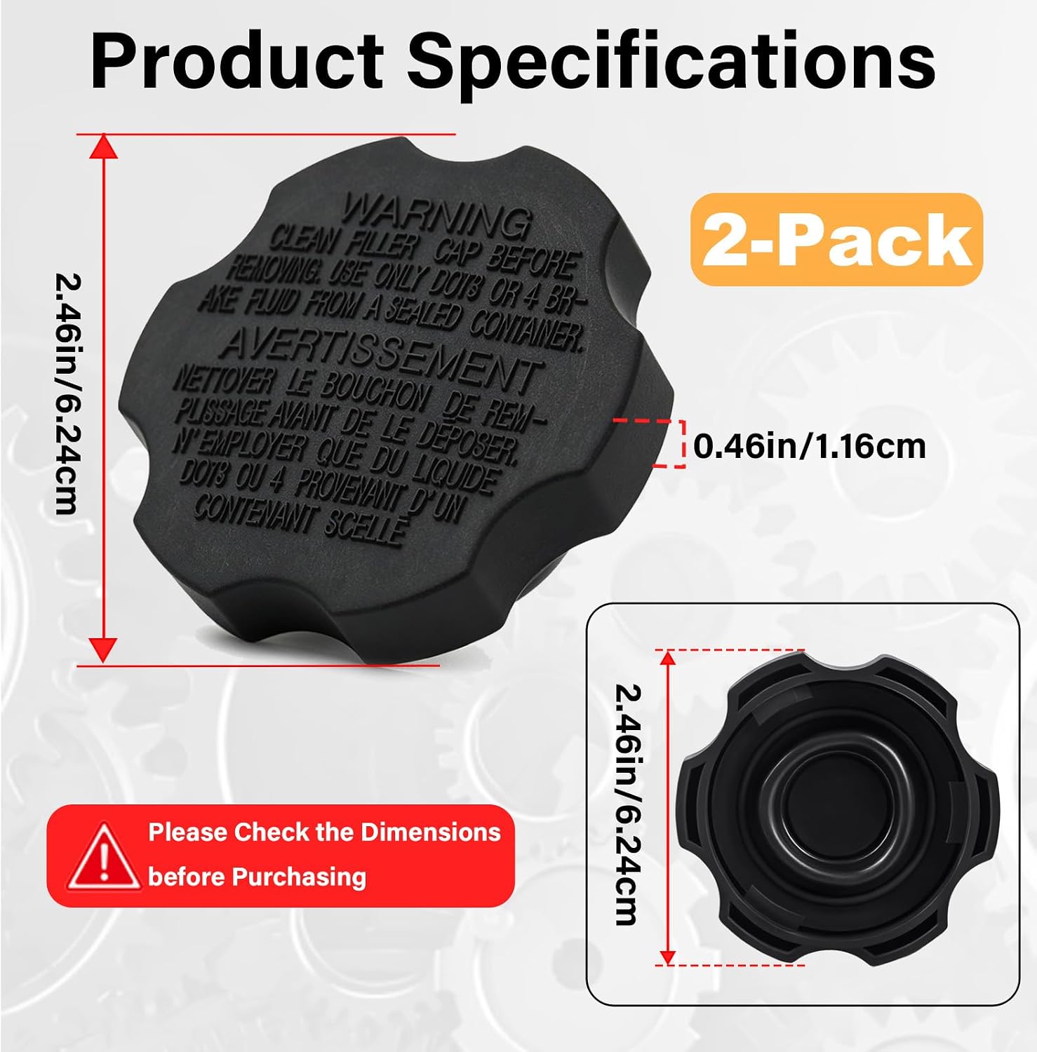 2-Pack Brake Master Cylinder Reservoir Tank Cap Compatible with Hyundai Accent Azera Elantra Santa Fe Sonata Tucson Kia Optima Soul Sorento,Brake Fluid Cap Replaces 58531-07000 & 585312B500