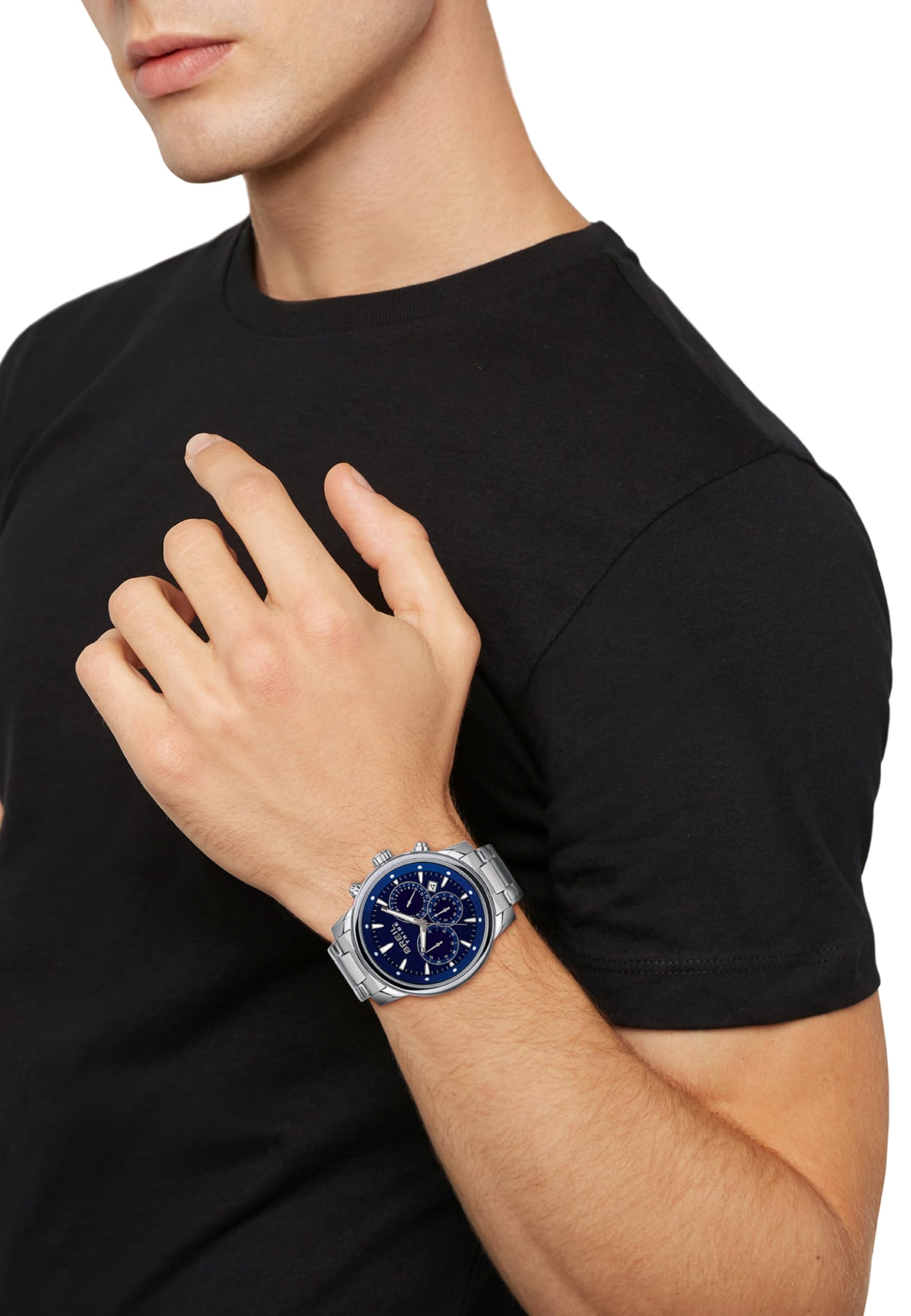 Breil, Collezione Caliber, Orologio Uomo con Bracciale e Cassa in Acciaio Lucido Resistente all'Acqua, Movimento al Quarzo PE902, Cassa 43 mm, Chiusura con Pulsanti