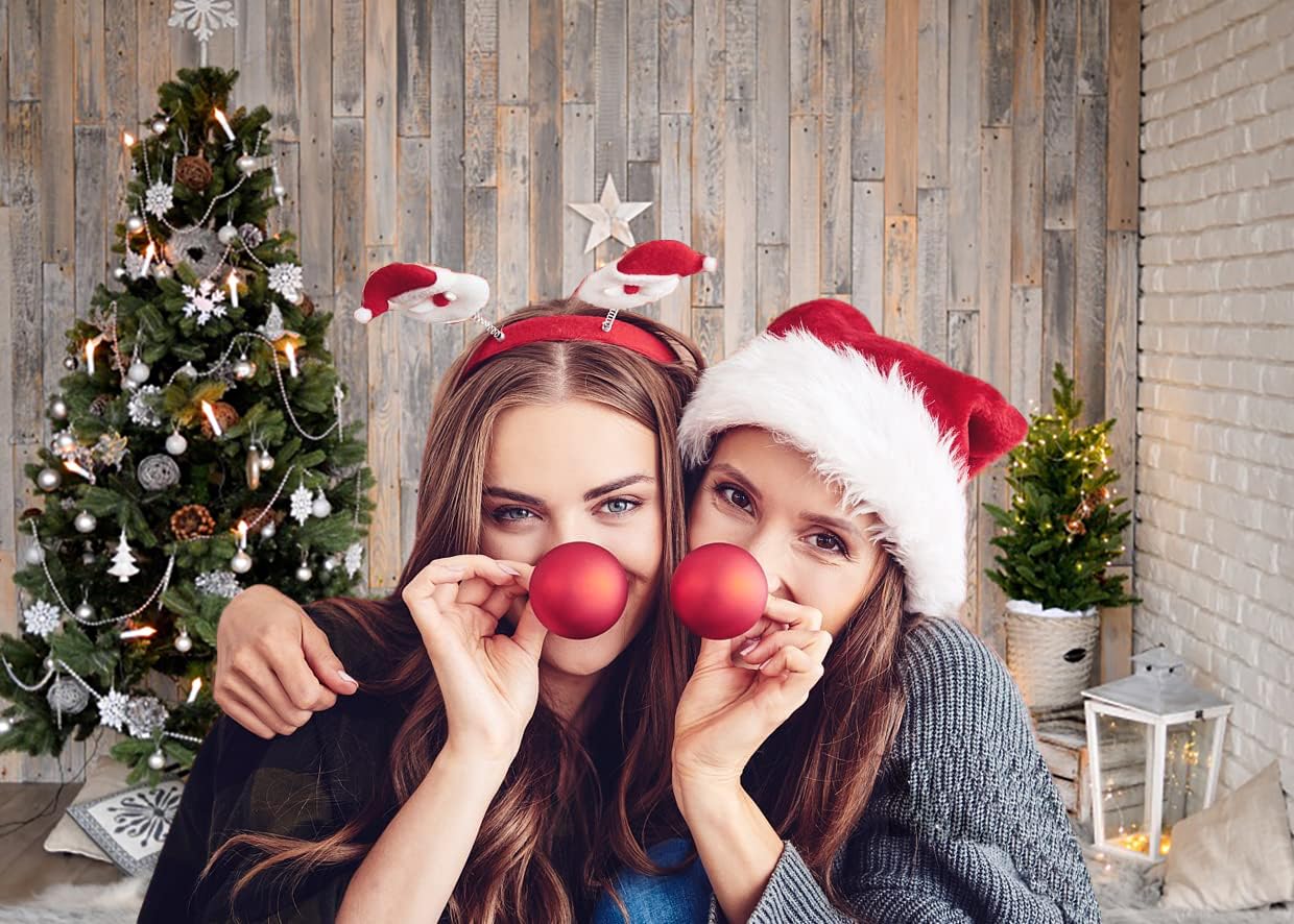 3x2.4m Sfondo Natale Albero di Natale Rustico Marrone Muro Stelle Regali Ghirlanda Fotografia Sfondo Famiglia Inverno Vacanze Natale Capodanno Compleanno Decorazioni Banner Photo Booth Props