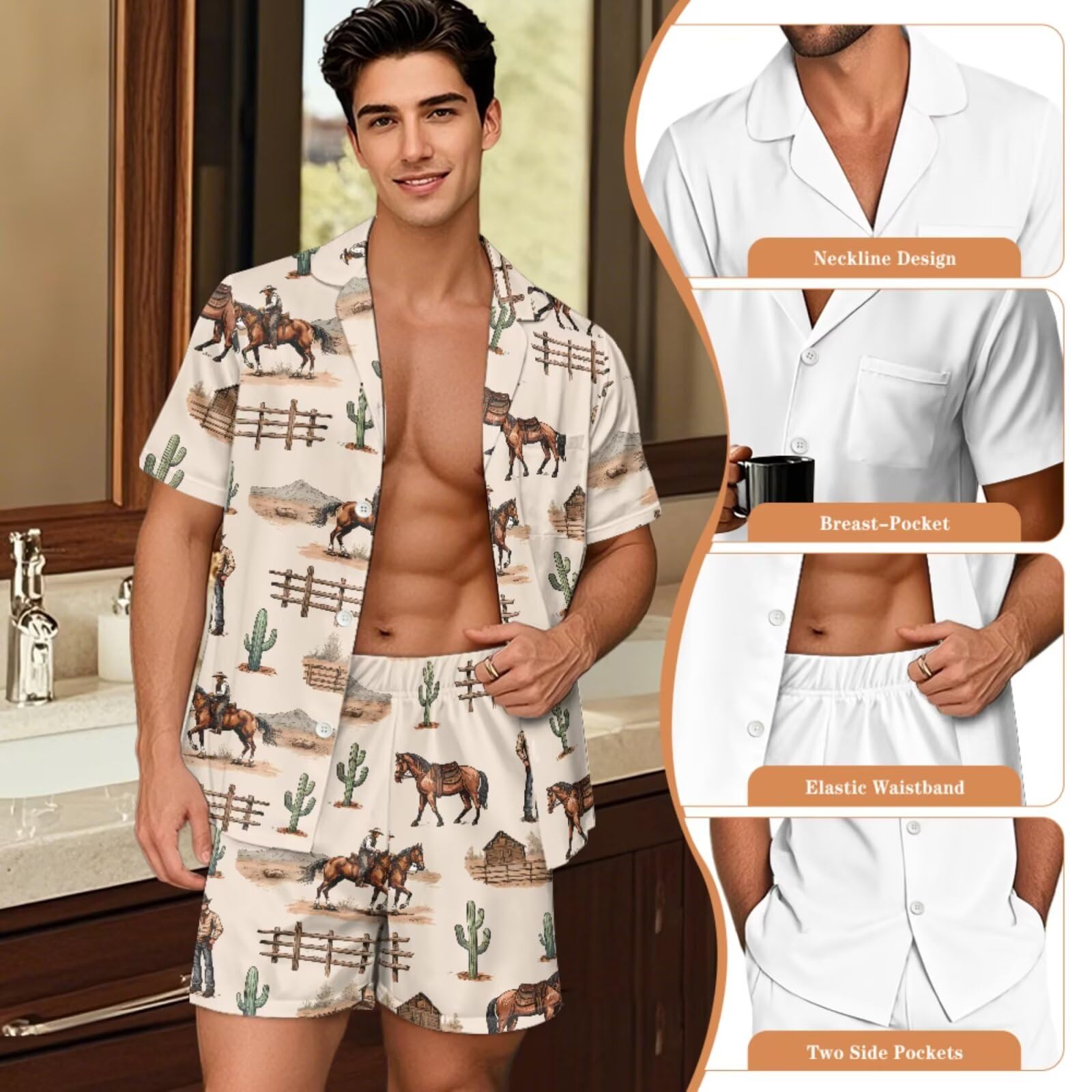 Conjunto de pijamas a juego para parejas, ropa de dormir de manga corta para mujeres y hombres, pijamas a juego con botones