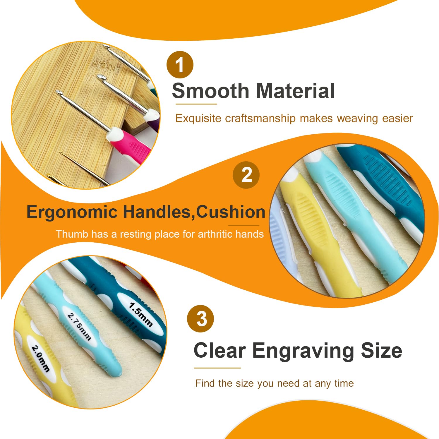 Mdoker Juego de ganchos de ganchillo de 21 tamaños, gancho ergonómico con estuche para manos artríticas, juego completo de ganchillo para principiantes y amantes del ganchillo (0.8 mm-10 mm)
