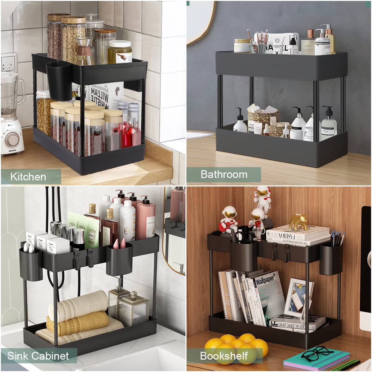 Buy 2 Pack Under Sink Organizer Stackable 2 Size 2 Tier Bathroom Under