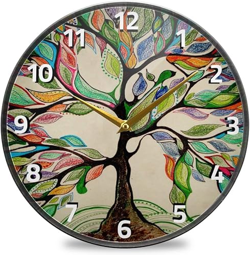 ALAZA Reloj de pared vintage retro colorido del árbol de la vida, funciona con pilas, silencioso, sin tictac, para decoración de sala de estar, 12