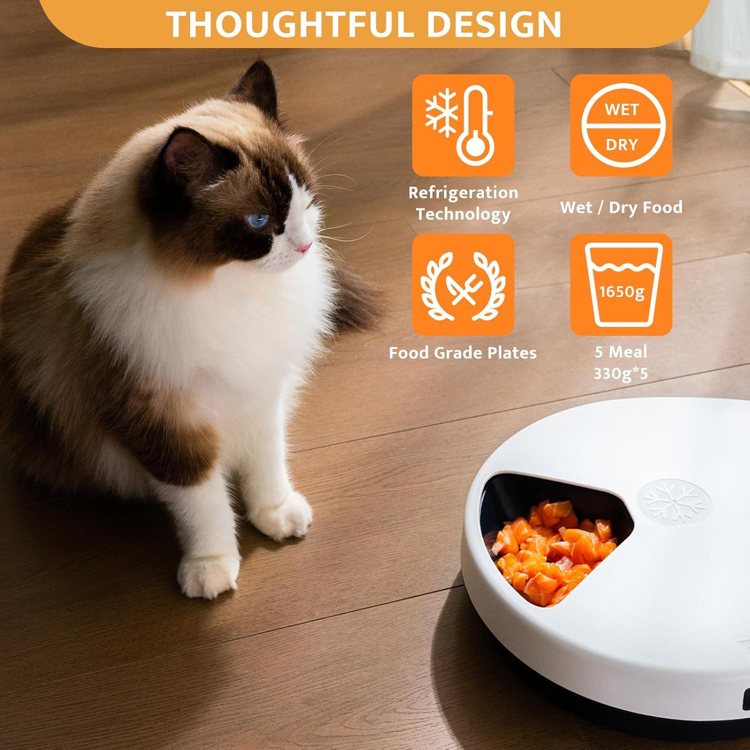 Cat Wet Food Automatic Feeder with Semiconductor Cooling, 5 Compartments (330g Each), Timer Setting, 1-4 Days Freshness, Food-Grade PP Plates, Dishwasher Safe & Fully Washable for Indoor Cats - image 4